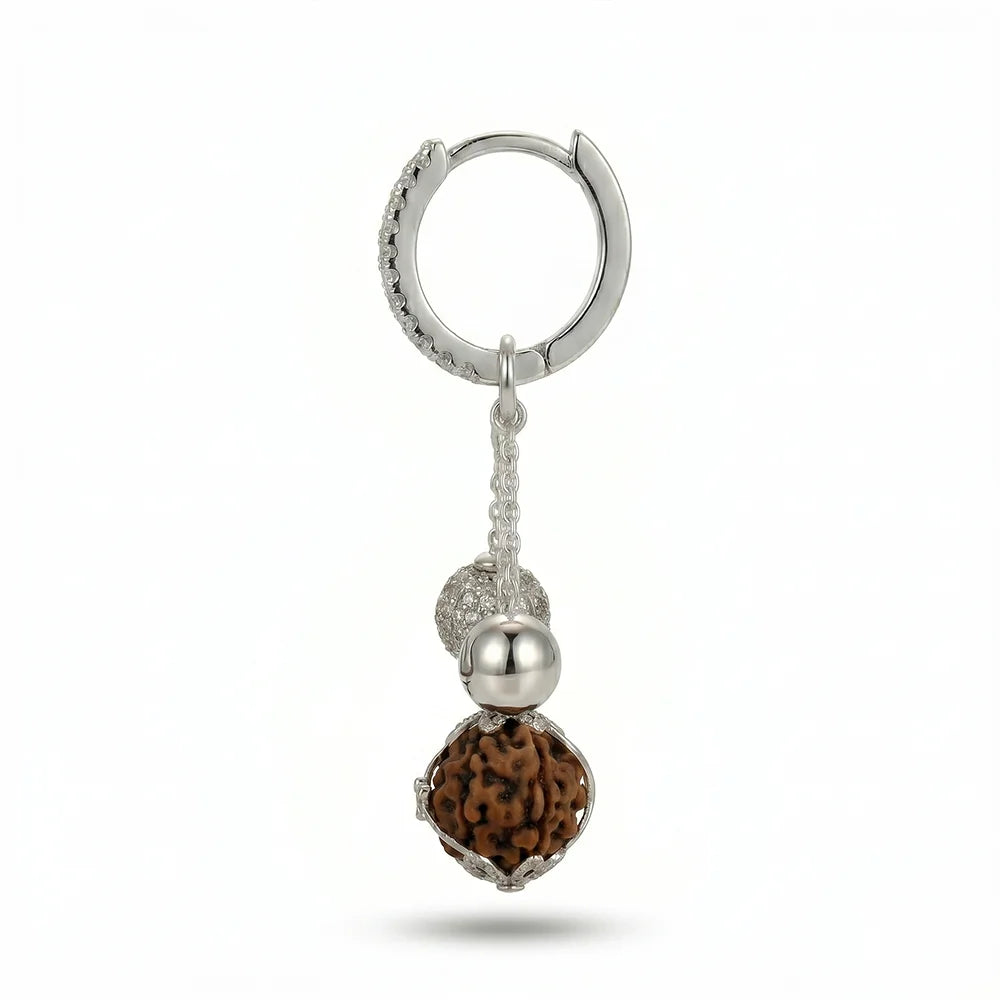 Rudraksha Hoop Earrings (Trishul charm)
