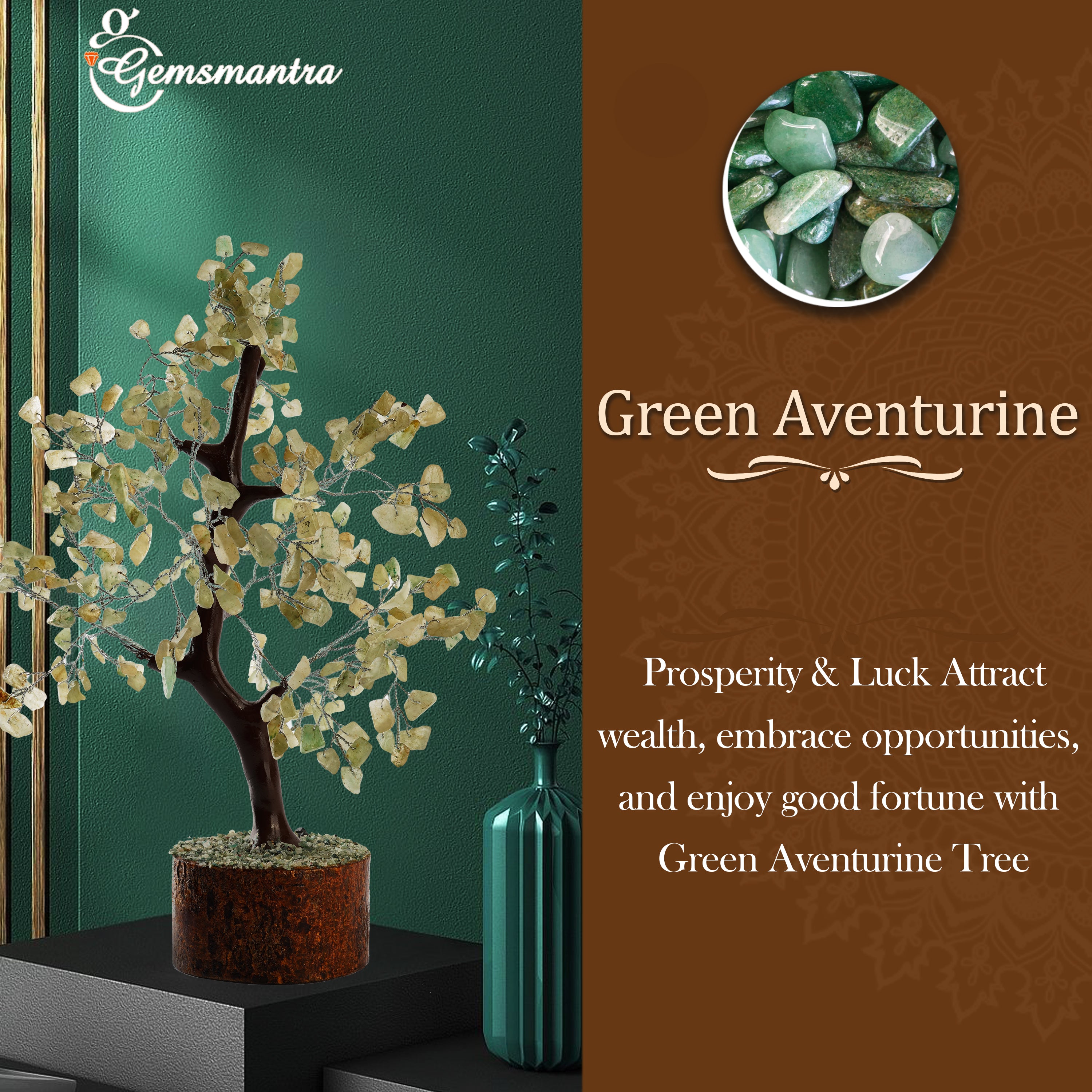 Wooden Green Aventurine Crystal Tree