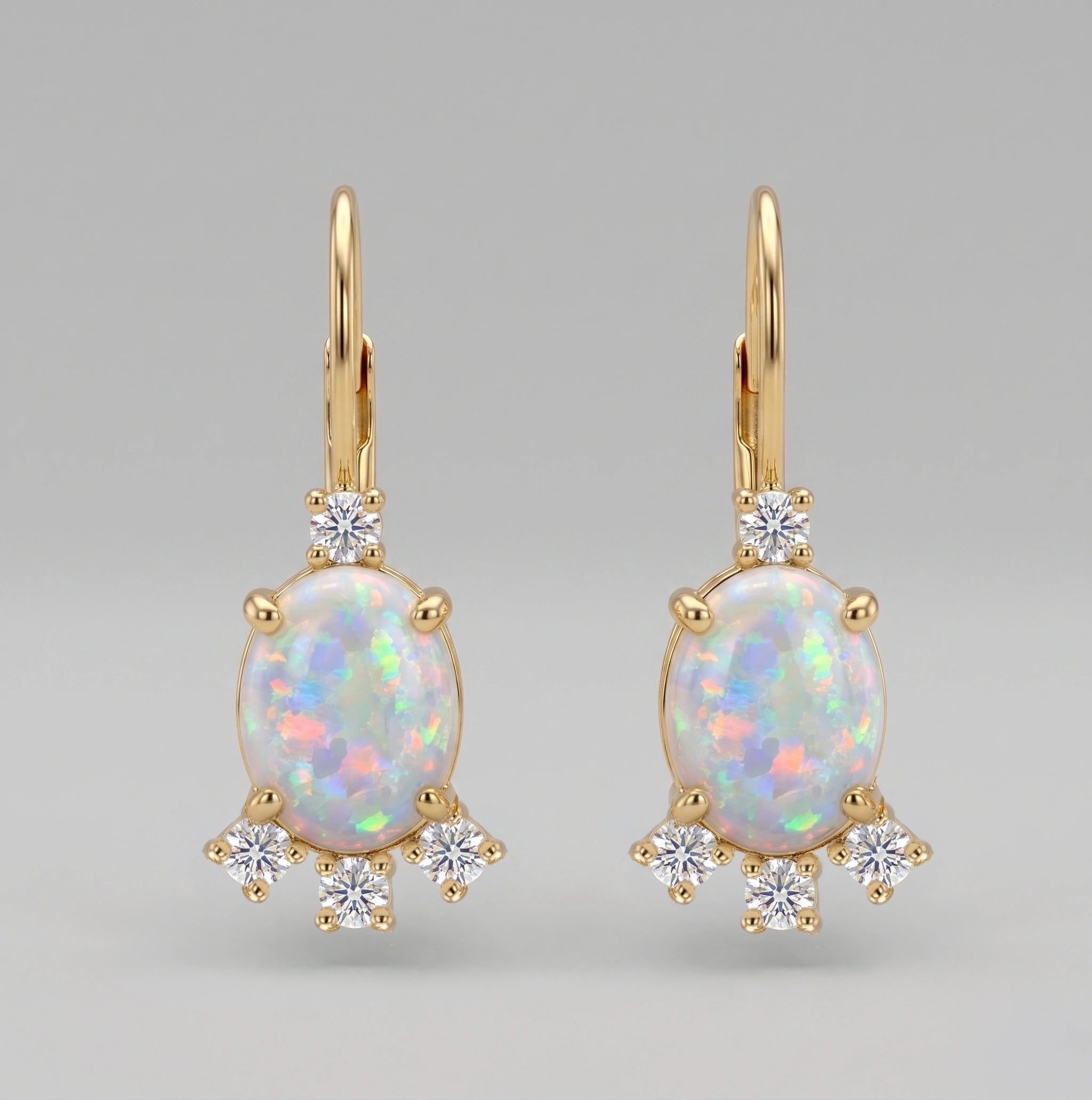 Oval Opal Prong-Set French Hook Drop Earrings