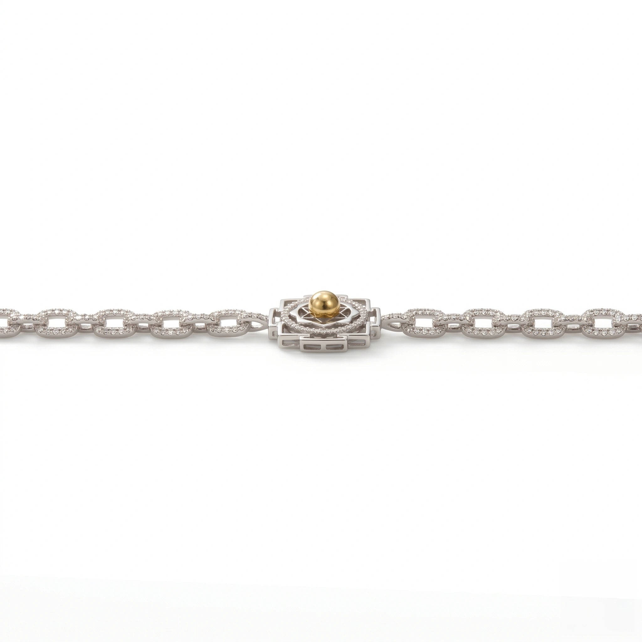 Shri Yantra Motif with Diamond Finish Moissanite Crystal Link Bracelet in 925 Silver