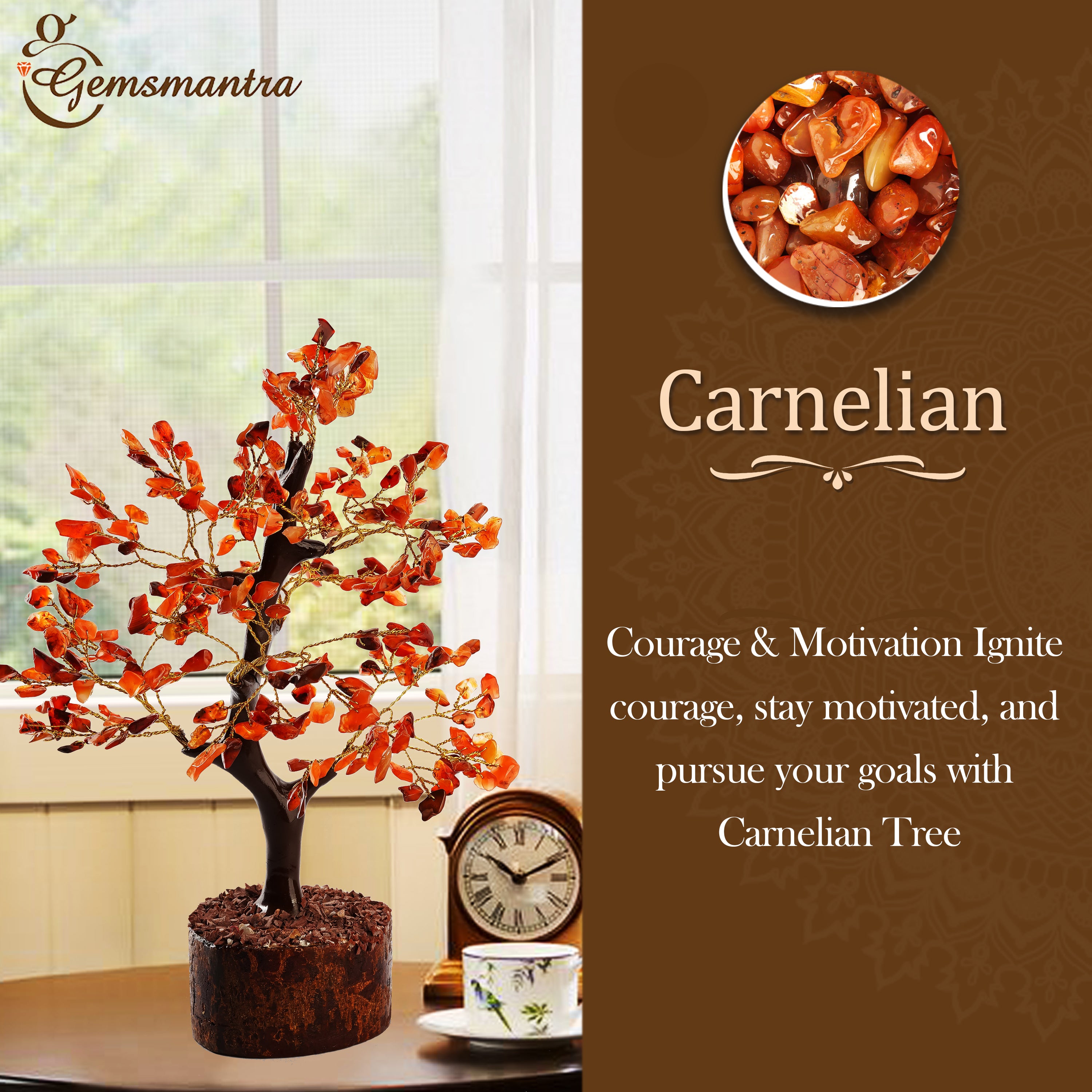 Wooden Carnelian Crystal Tree