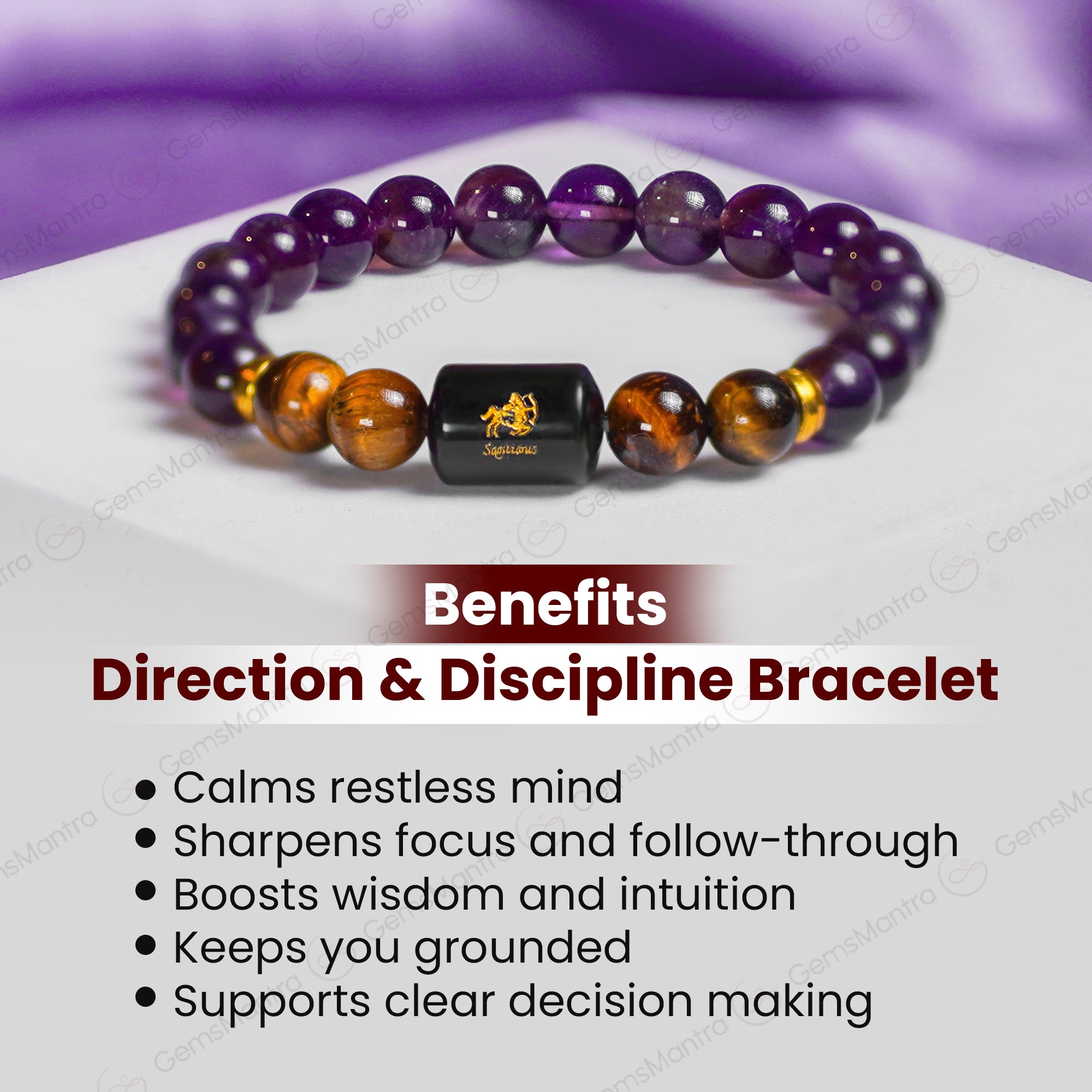Sagittarius Zodiac Dhanu Rashi Bracelet with Amethyst & Tiger Eye  Bracelet