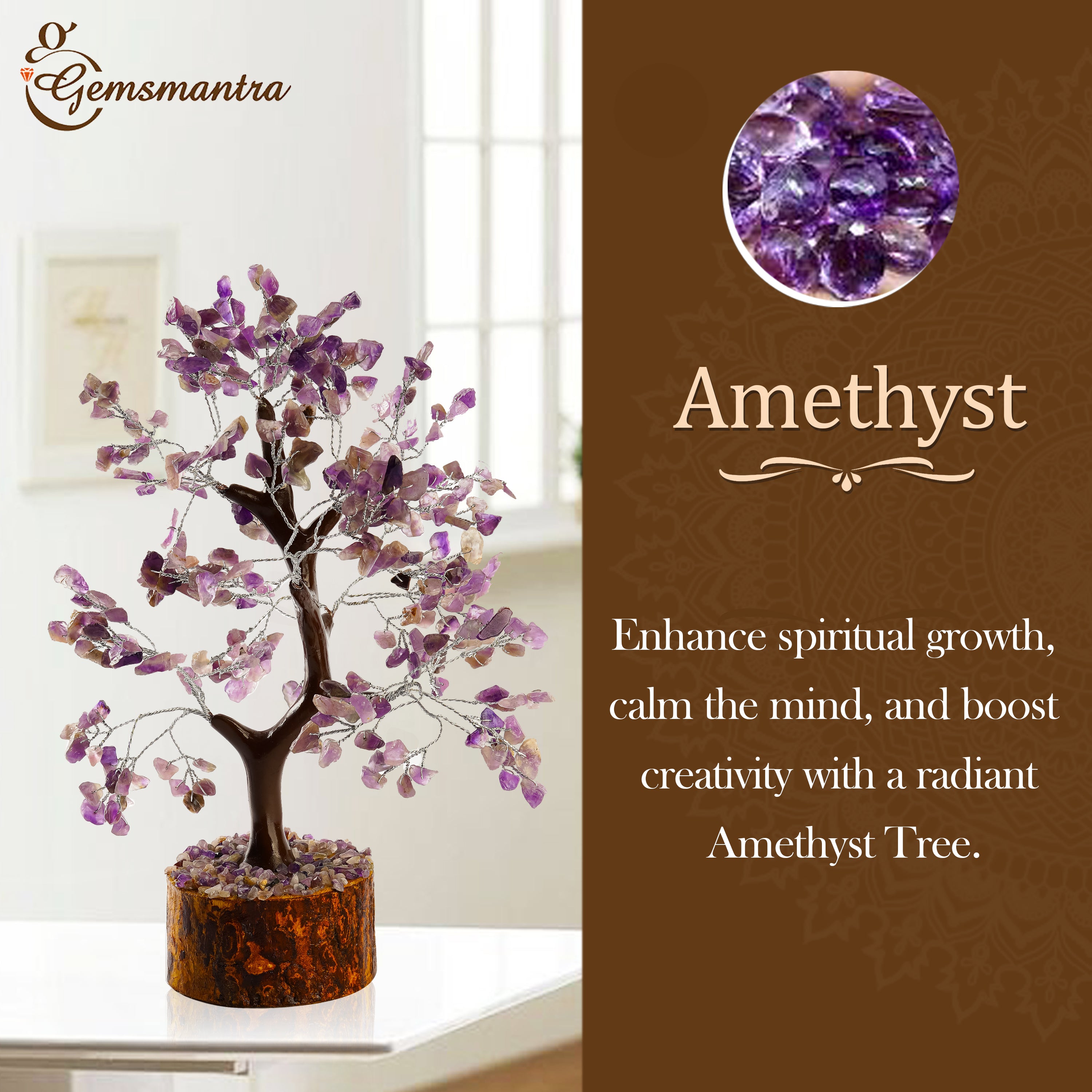 Wooden Amethyst Crystal Tree