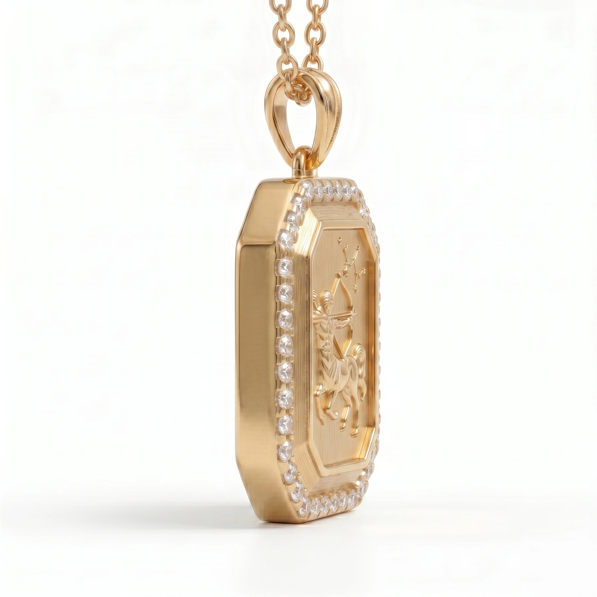 Vintage-Style Sagittarius Zodiac Constellation Diamond Finish  Moissanite Halo Pendant in Gold-Plated