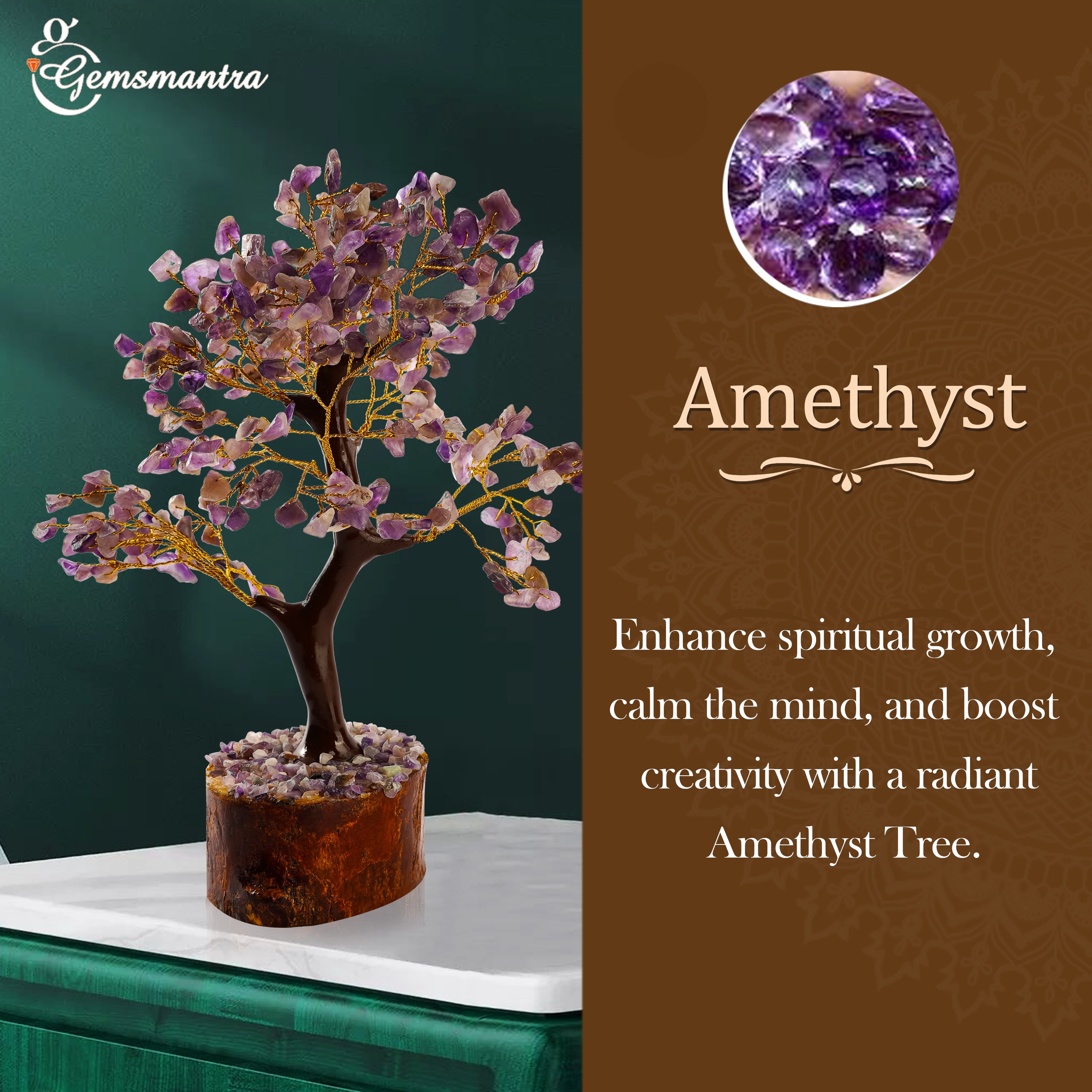 Wooden Amethyst Crystal Tree