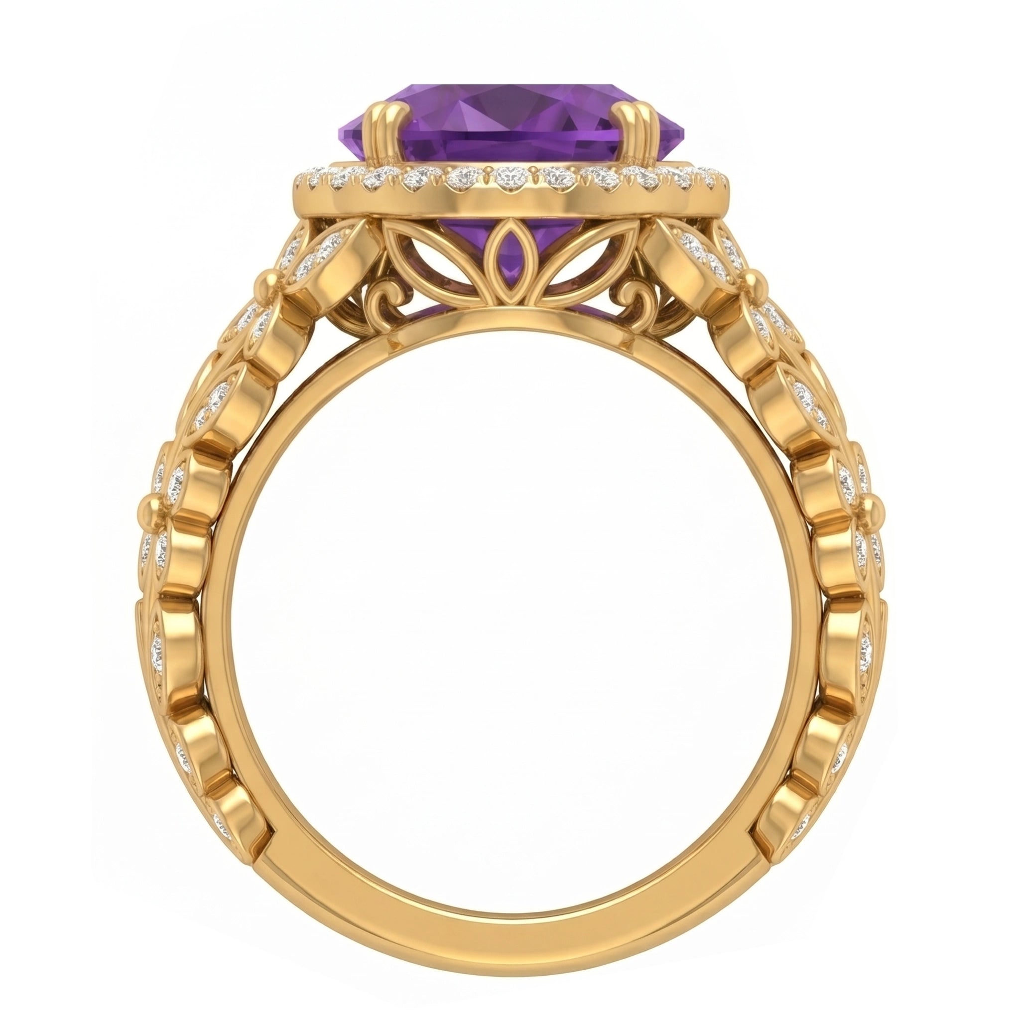 Oval Imperial Amethyst Enchanted Laurel Wide Band Halo Ring