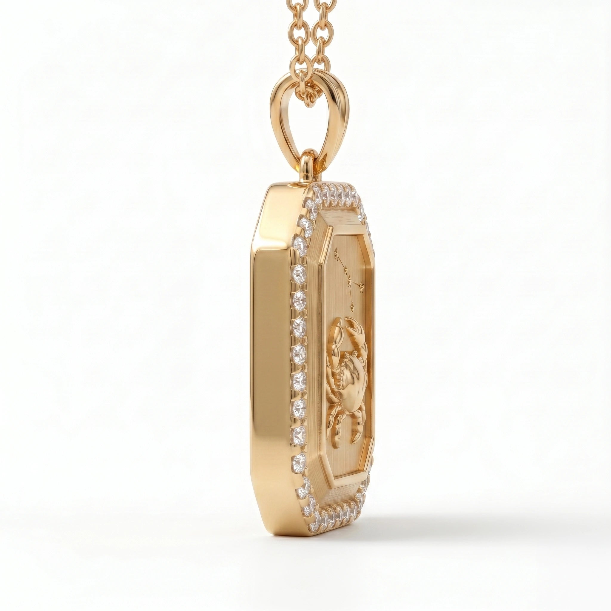 Vintage-Style Cancer Zodiac Constellation Diamond Finish  Moissanite Halo Pendant in Gold-Plated