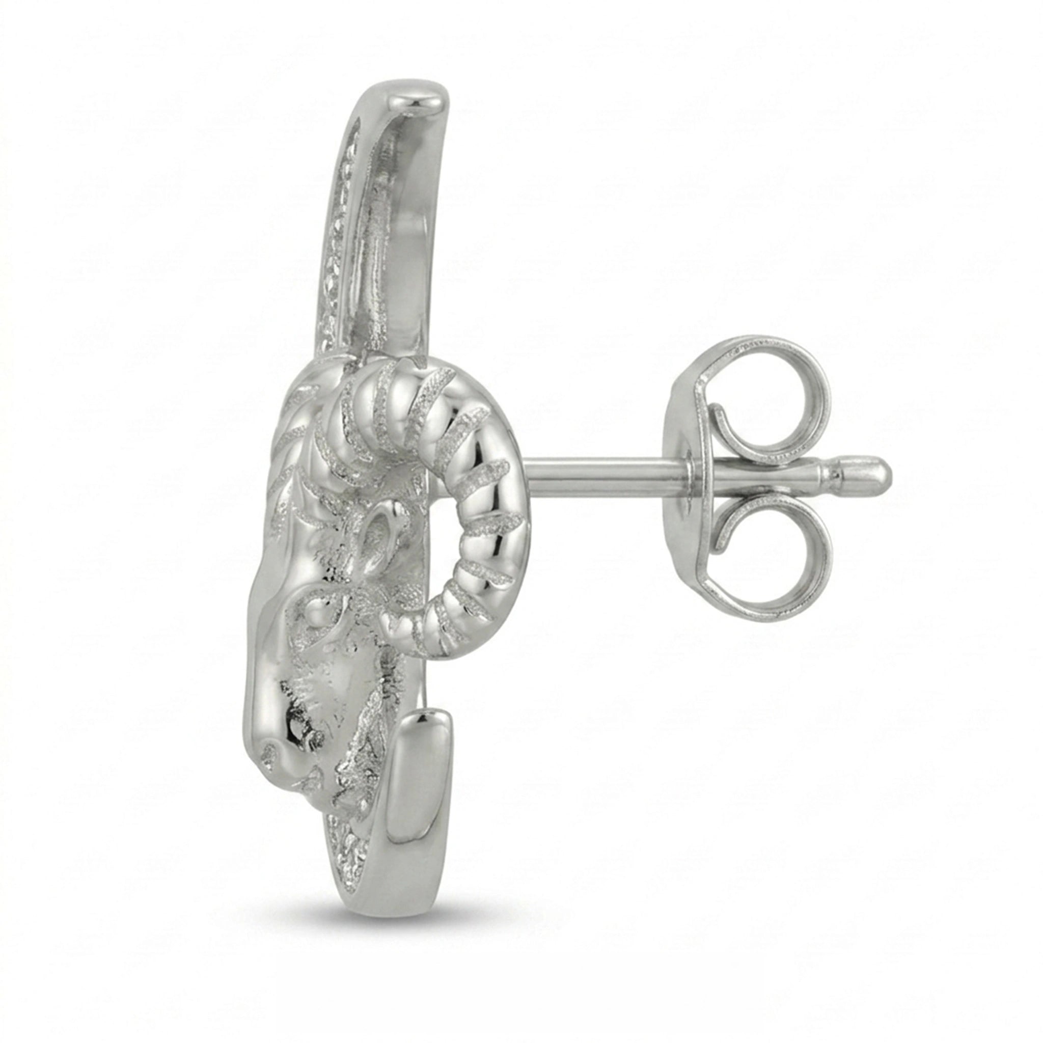 Celestial Crescent Moon and Aries Zodiac Diamond  Finish Moissanite Stud Earrings in 925 Silver
