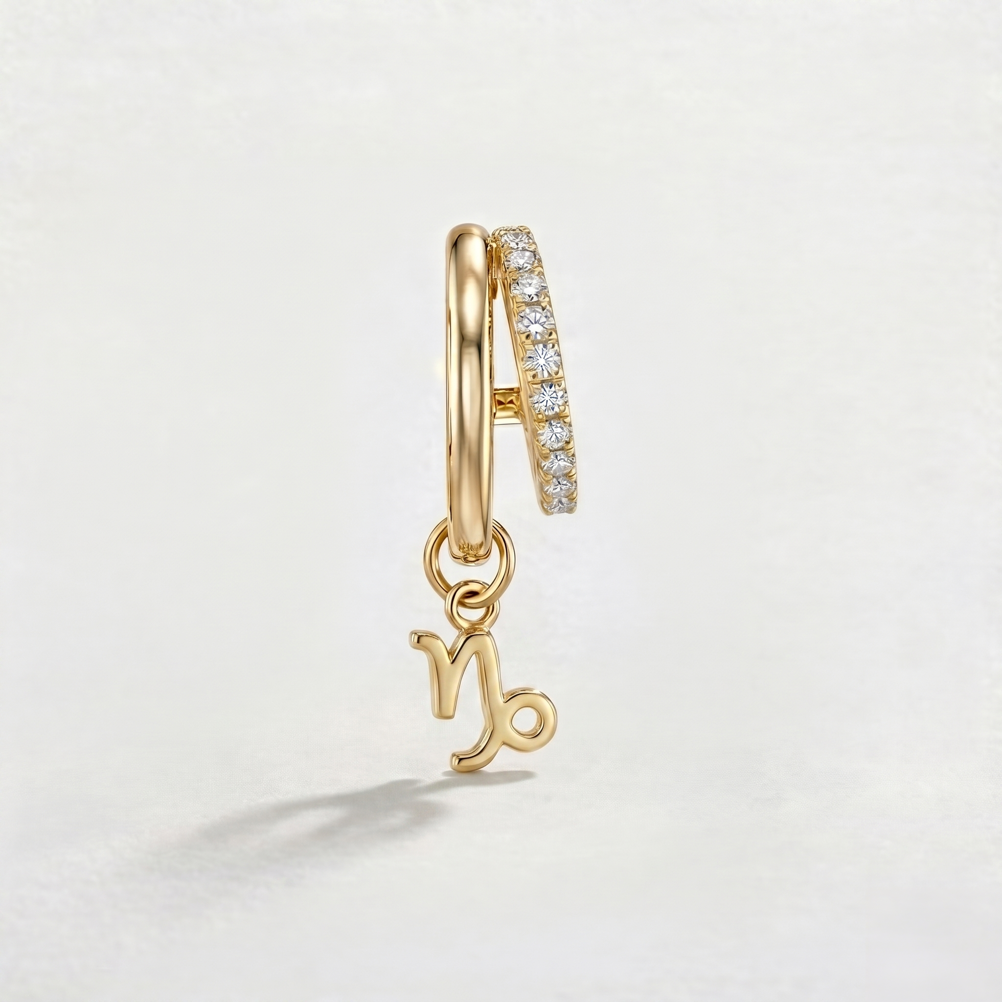 Diamond Finish Moissanite Pavé Hoop Earrings with Capricorn Zodiac Drop (Gold-Plated)
