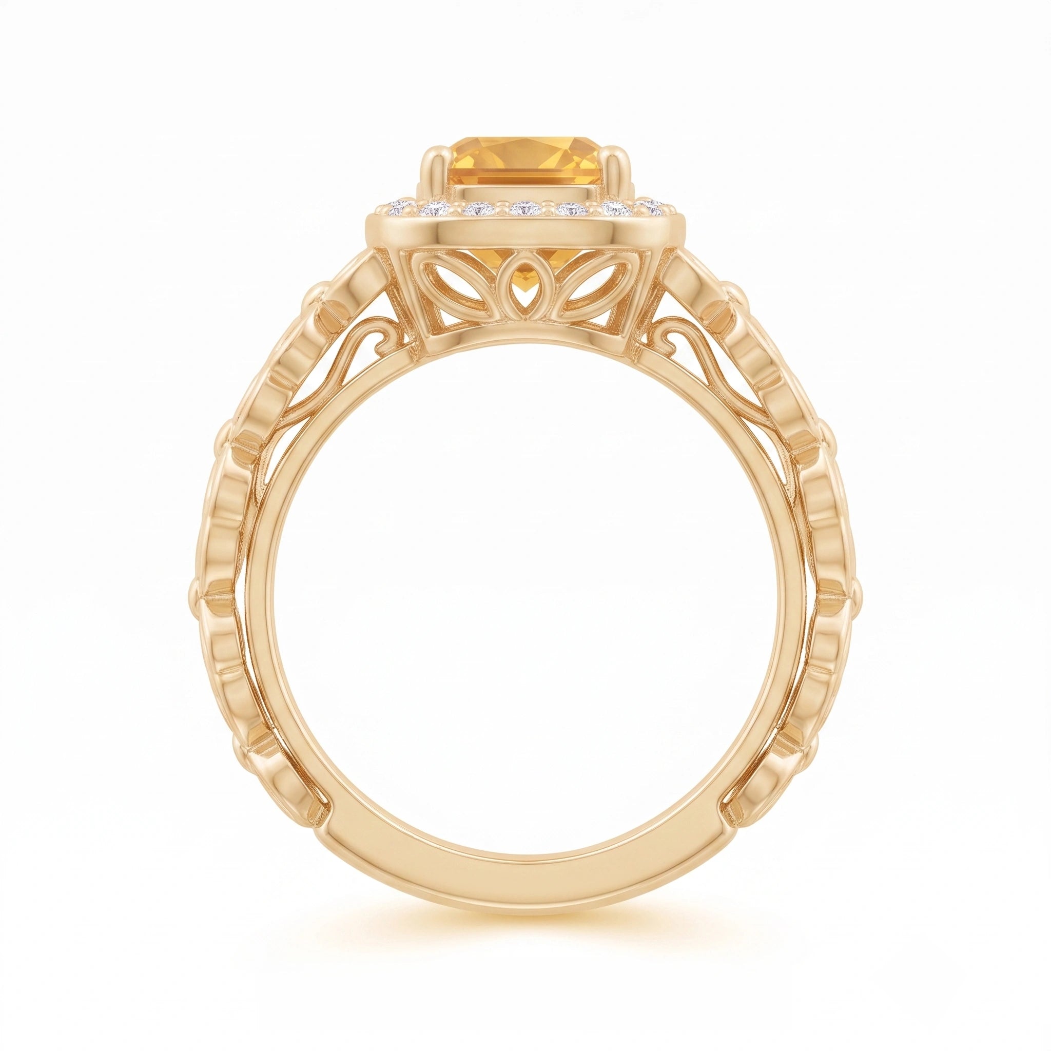 Vintage Cushion-Cut Honey Citrine Halo Filigree Ring