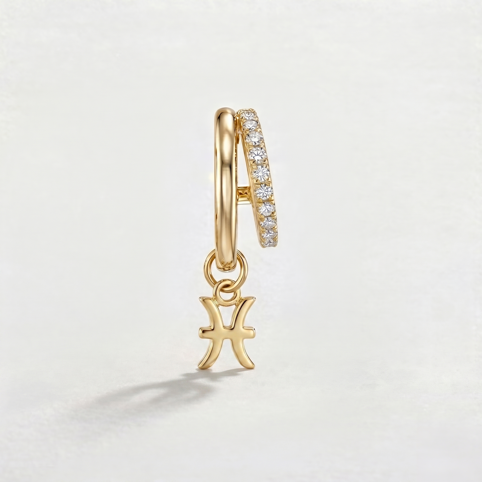 Diamond Finish Moissanite Pavé Hoop Earrings with Pisces Zodiac Drop (Gold-Plated)