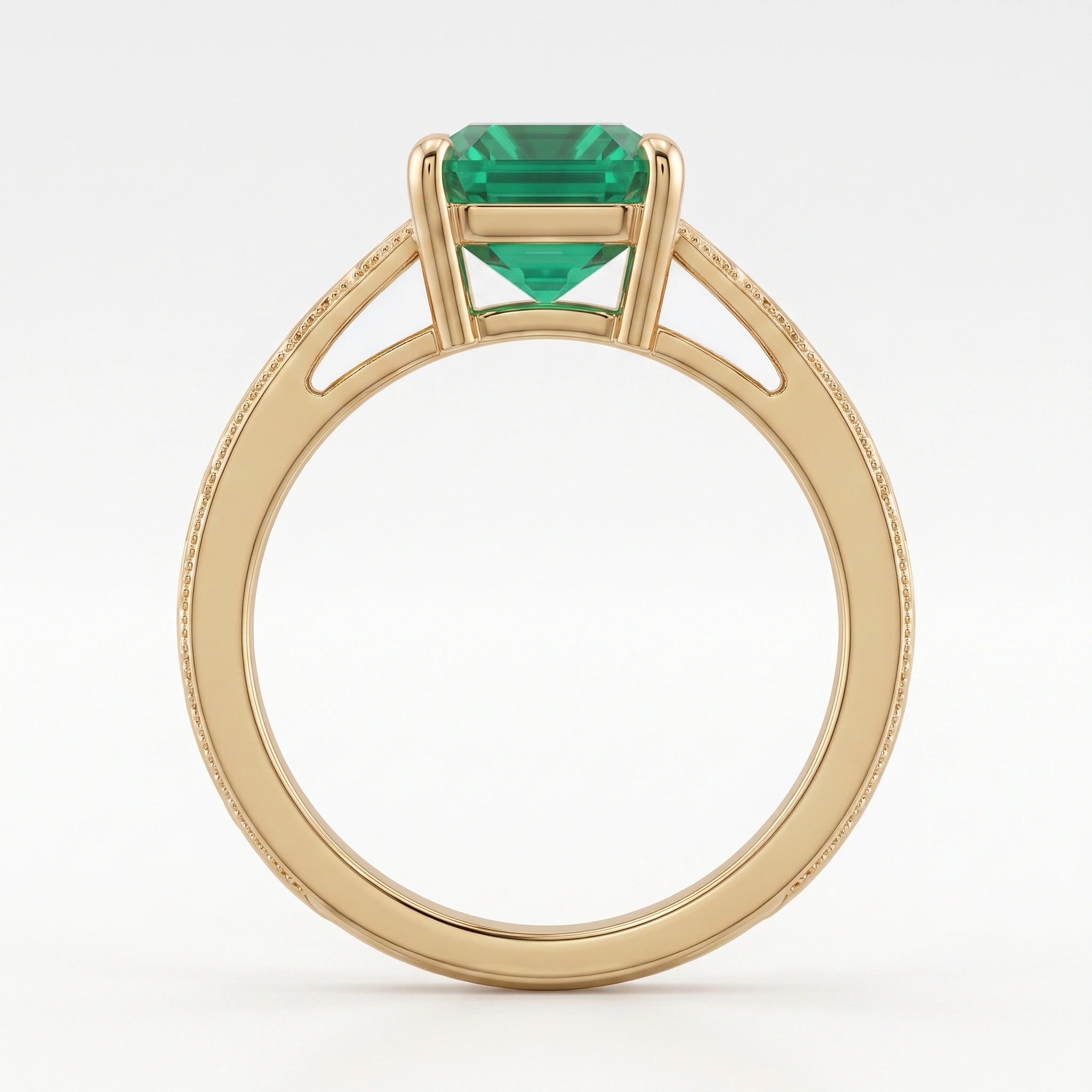 Emerald Cut Zambian Emerald Vintage Scroll Solitaire Ring