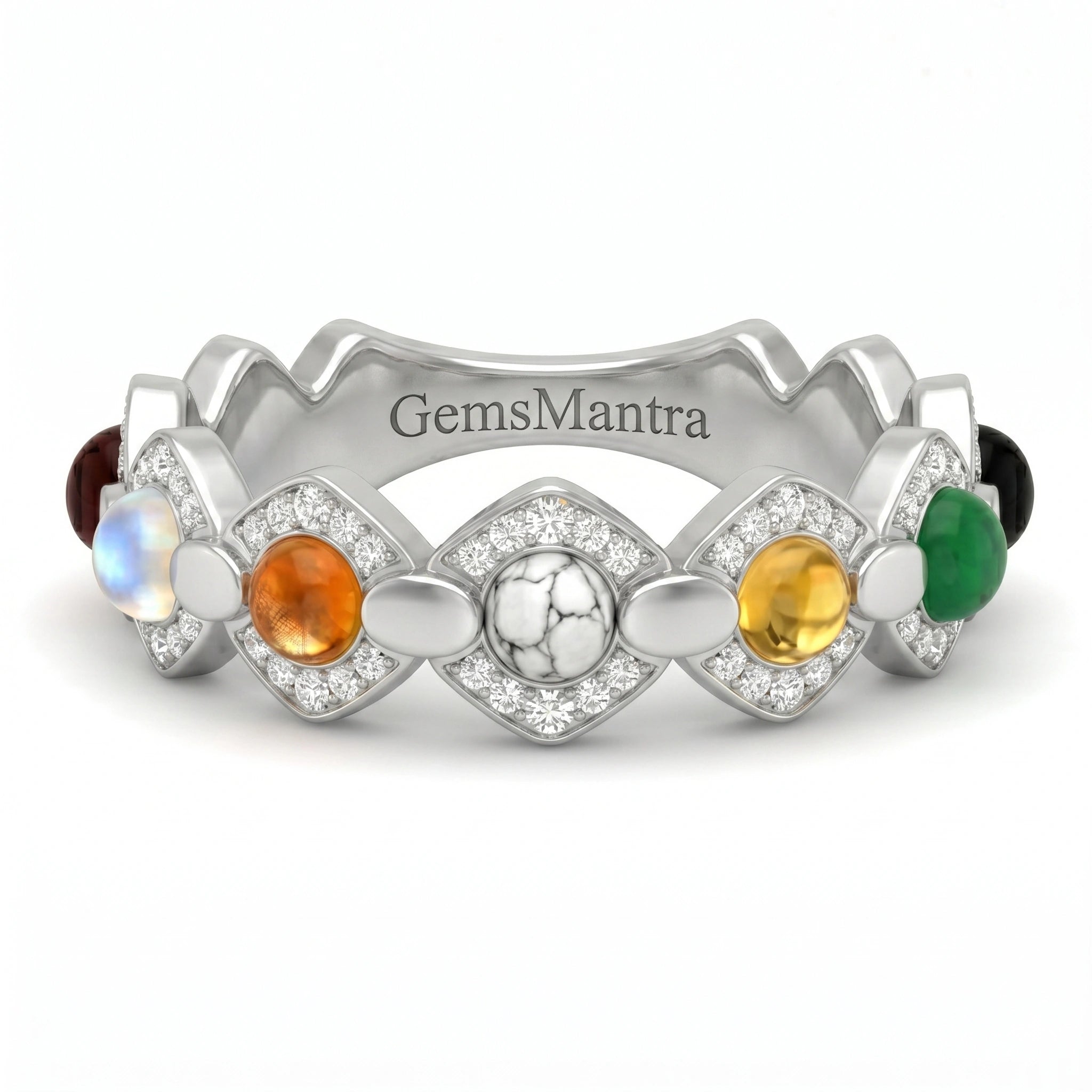 7 Chakra Healing Silver Ring