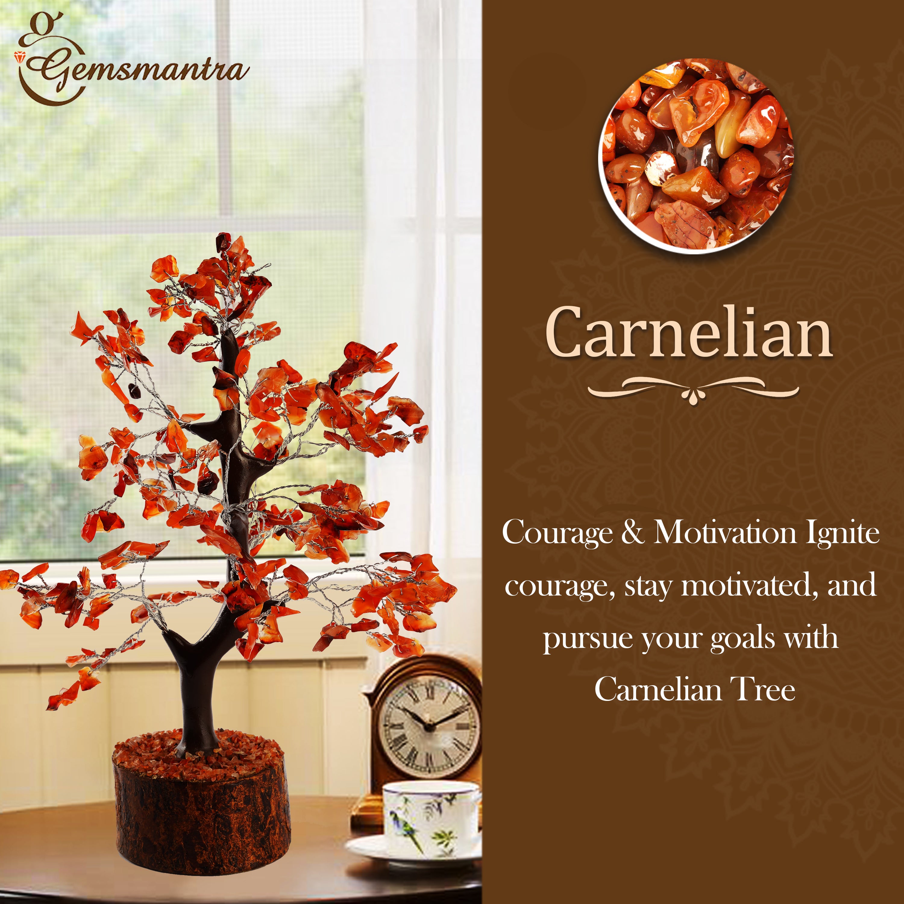 Wooden Carnelian Crystal Tree