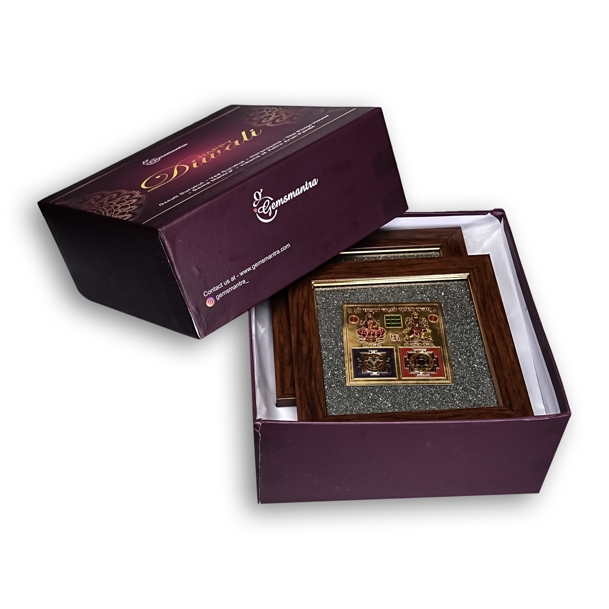 2D Yantra - Frame of Four - Shree Sampoorna Laxmi Ganesh Yantra - Pyrite Dust frame