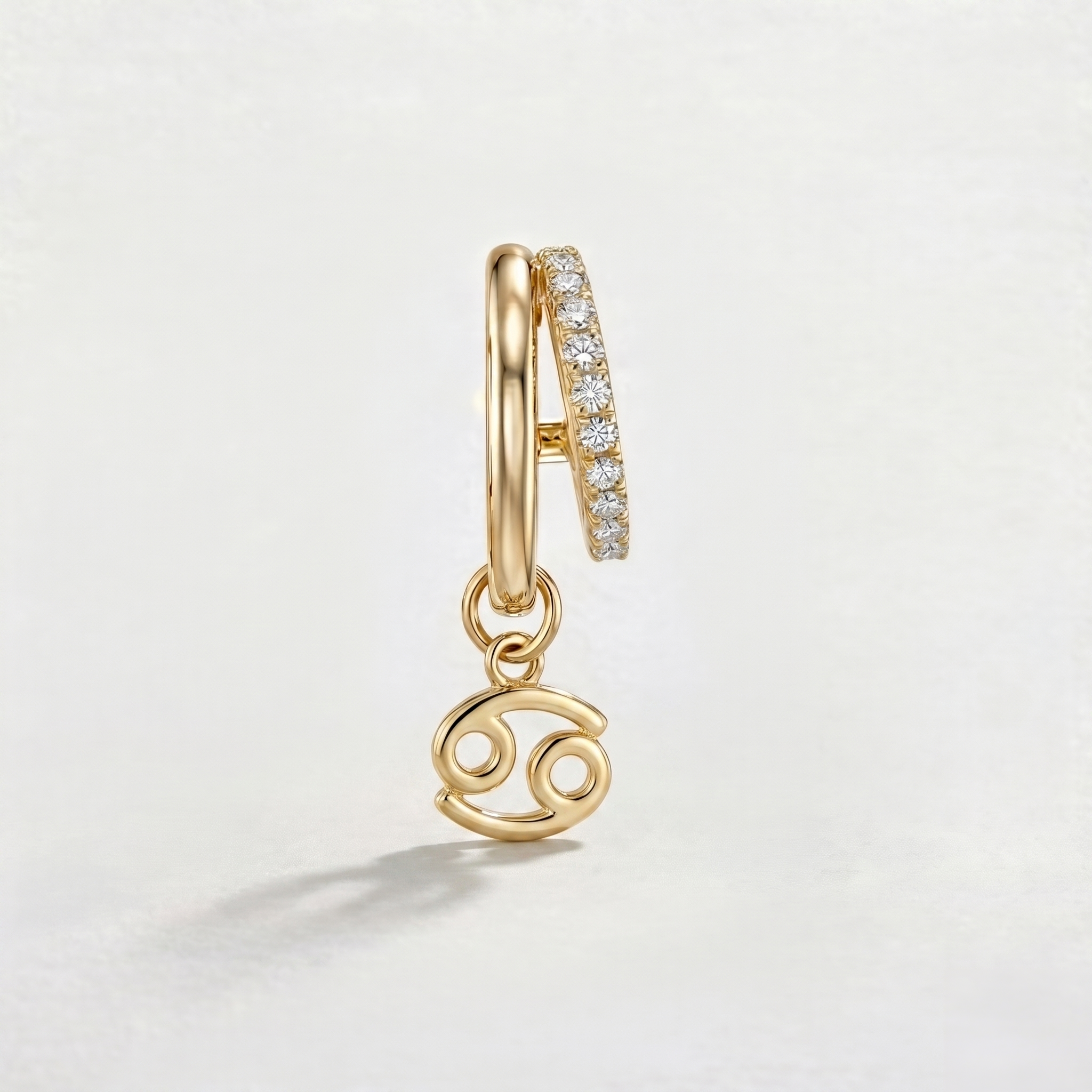 Diamond Finish Moissanite Pavé Hoop Earrings with Cancer Zodiac Drop (Gold-Plated)