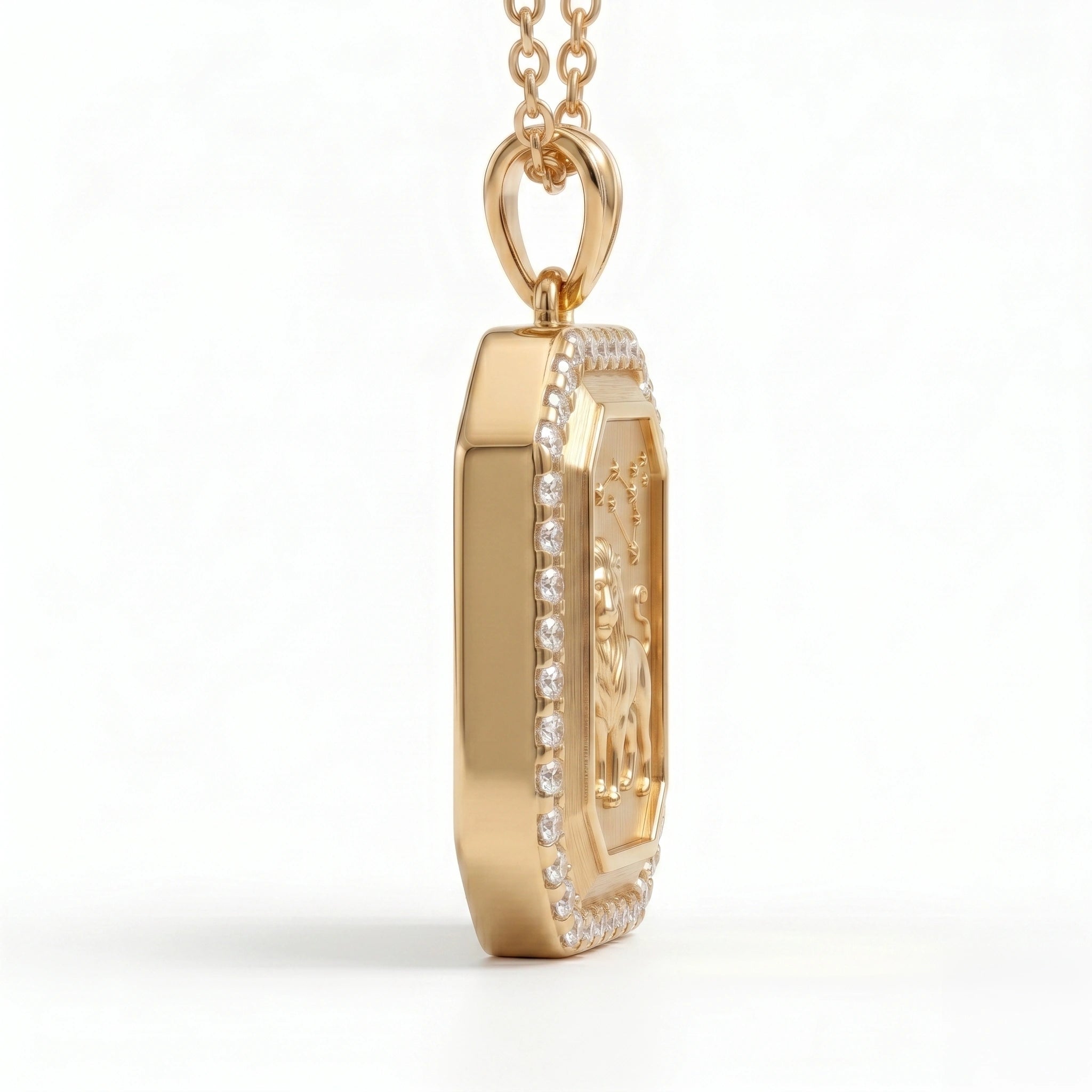 Vintage-Style Leo Zodiac Constellation Diamond Finish  Moissanite Halo Pendant in Gold-Plated