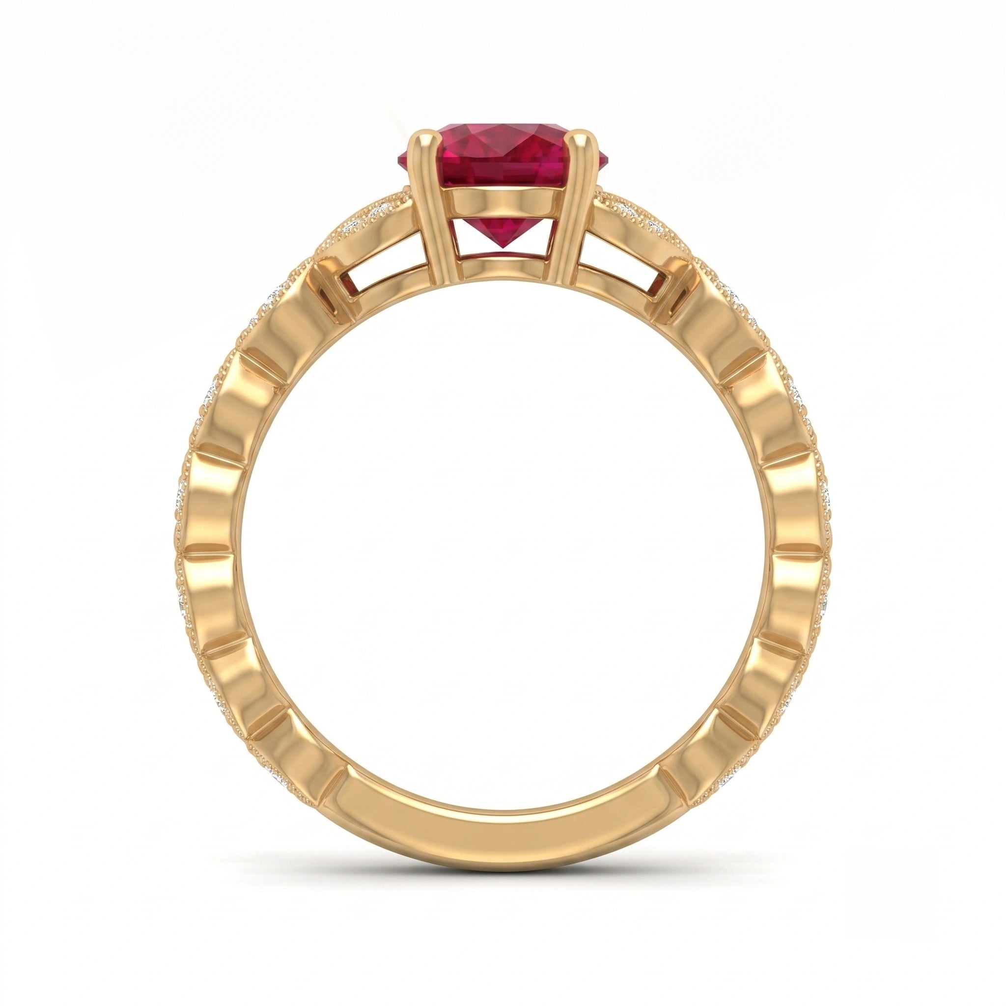 Oval Crimson Ruby Botanical Marquise Leaf Accent Ring