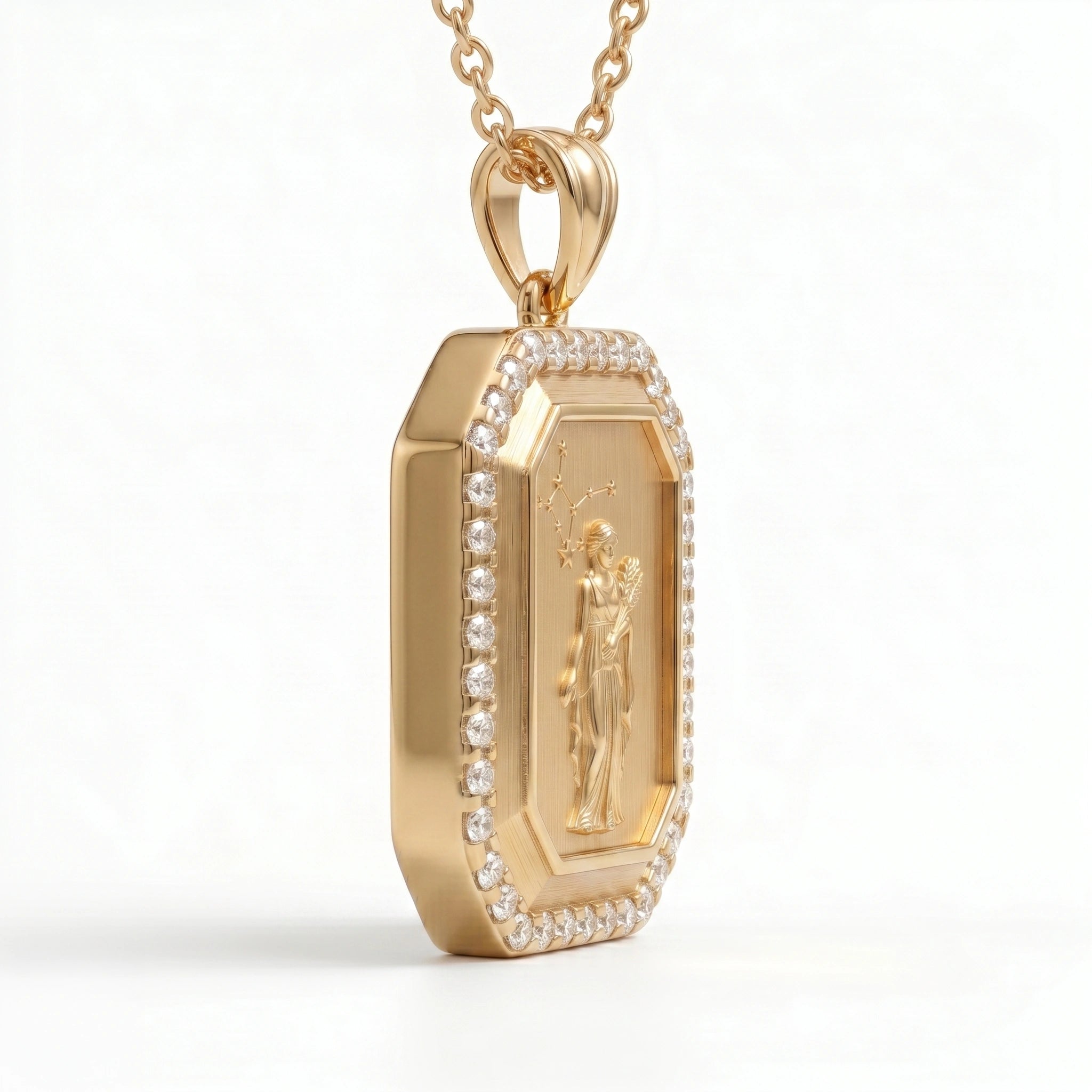 Vintage-Style Virgo Zodiac Constellation Diamond Finish  Moissanite Halo Pendant in Gold-Plated