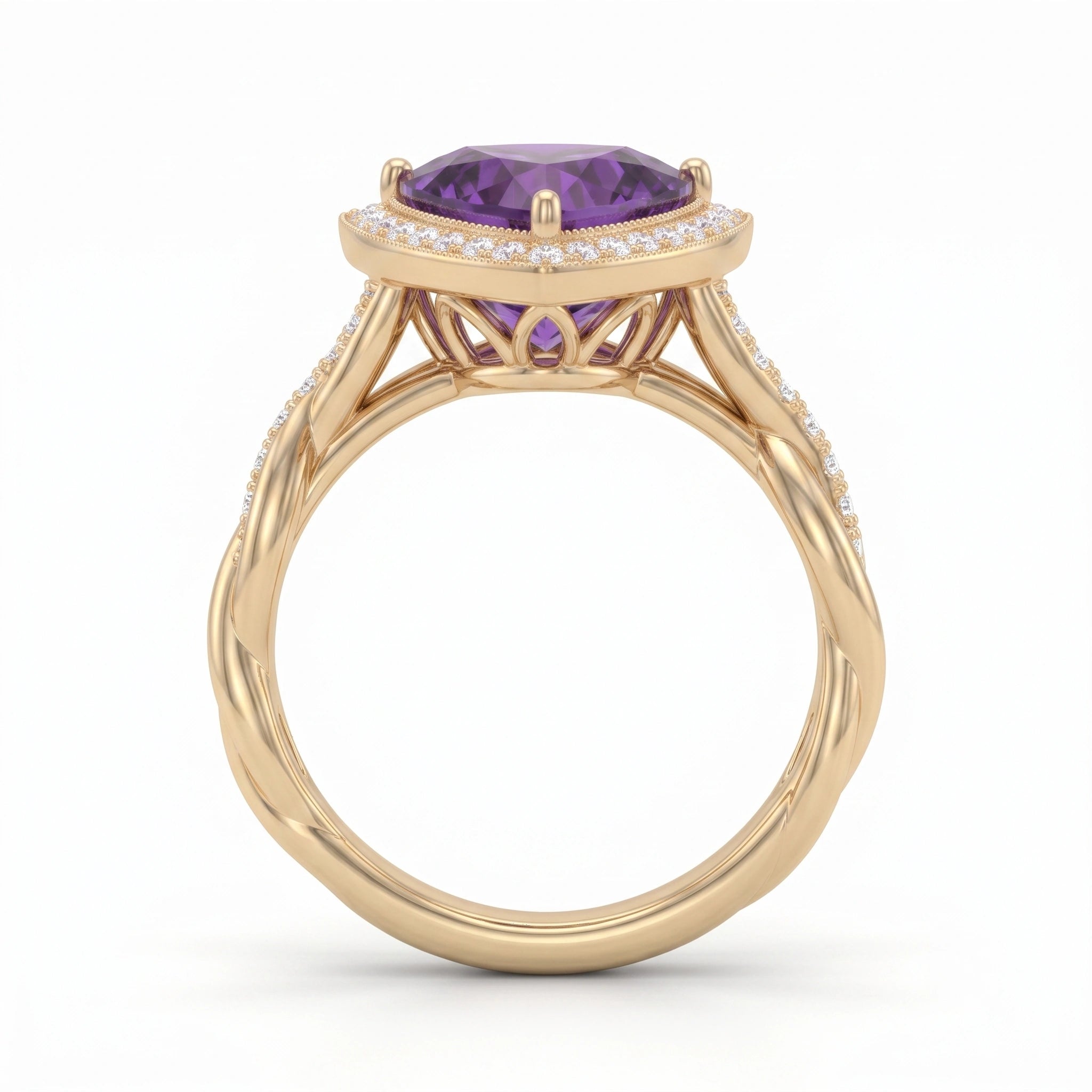 Trillion Royal Amethyst Interlocking Twisted Halo Ring