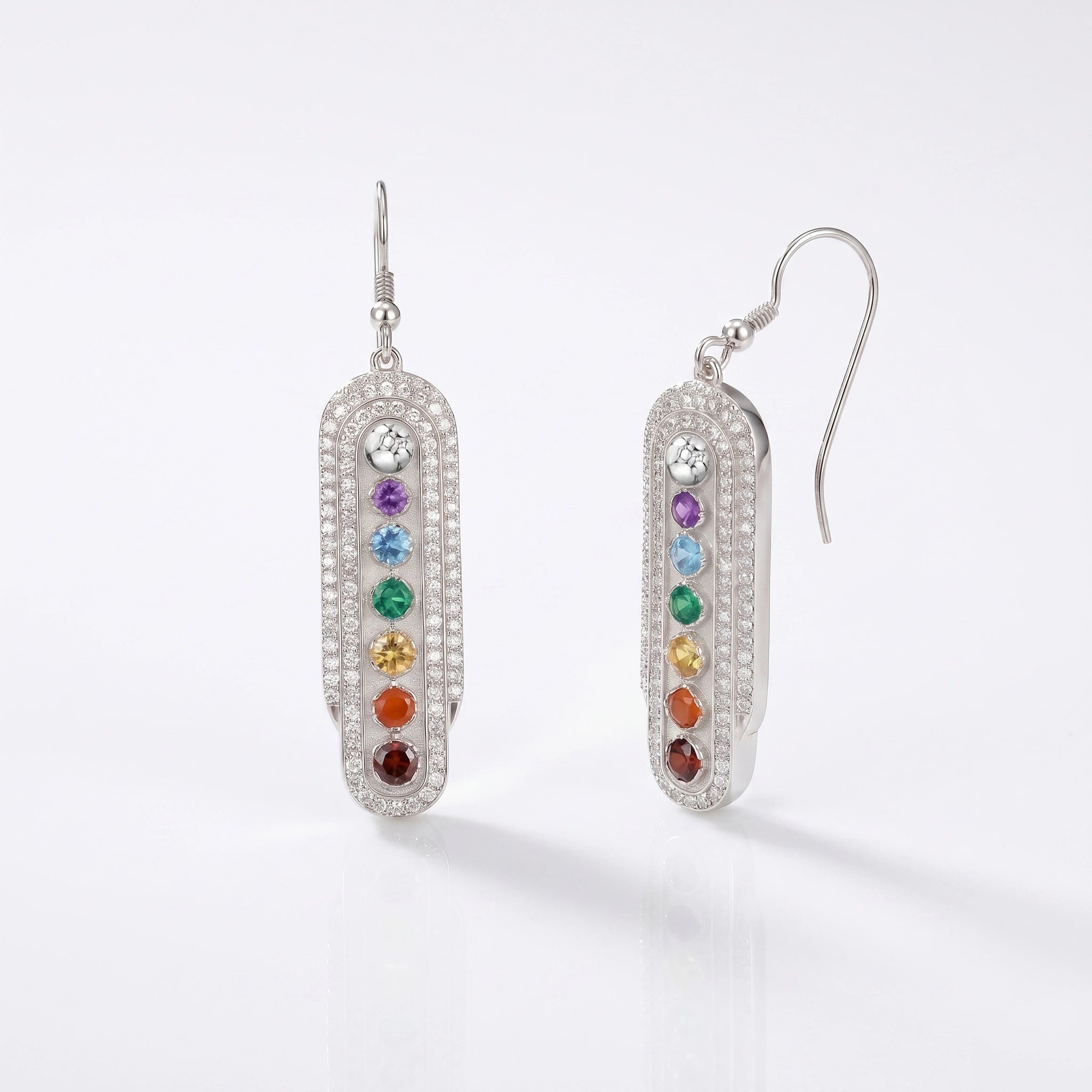 Navratna Drop Silver Earrings
