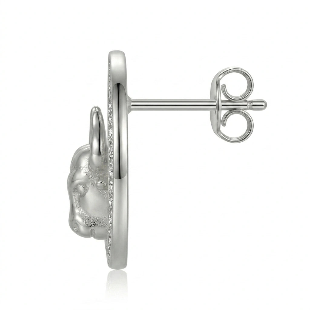 Celestial Crescent Moon and Taurus Zodiac Diamond  Finish Moissanite Stud Earrings in 925 Silver
