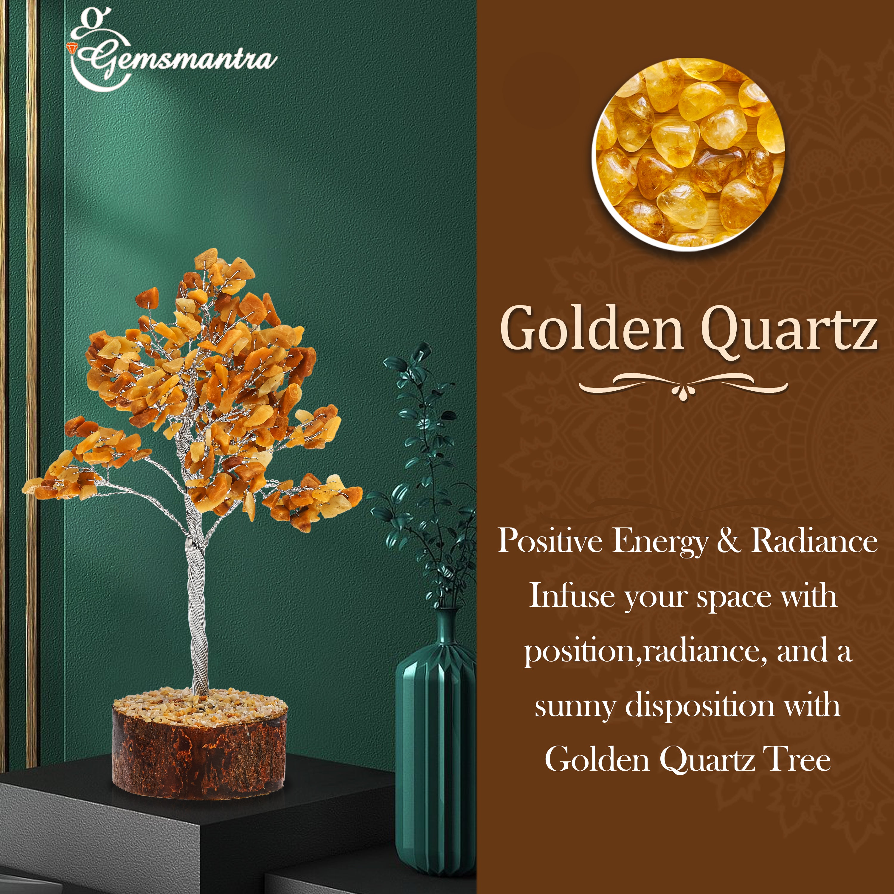 Large Golden Quartz Crystal Tree