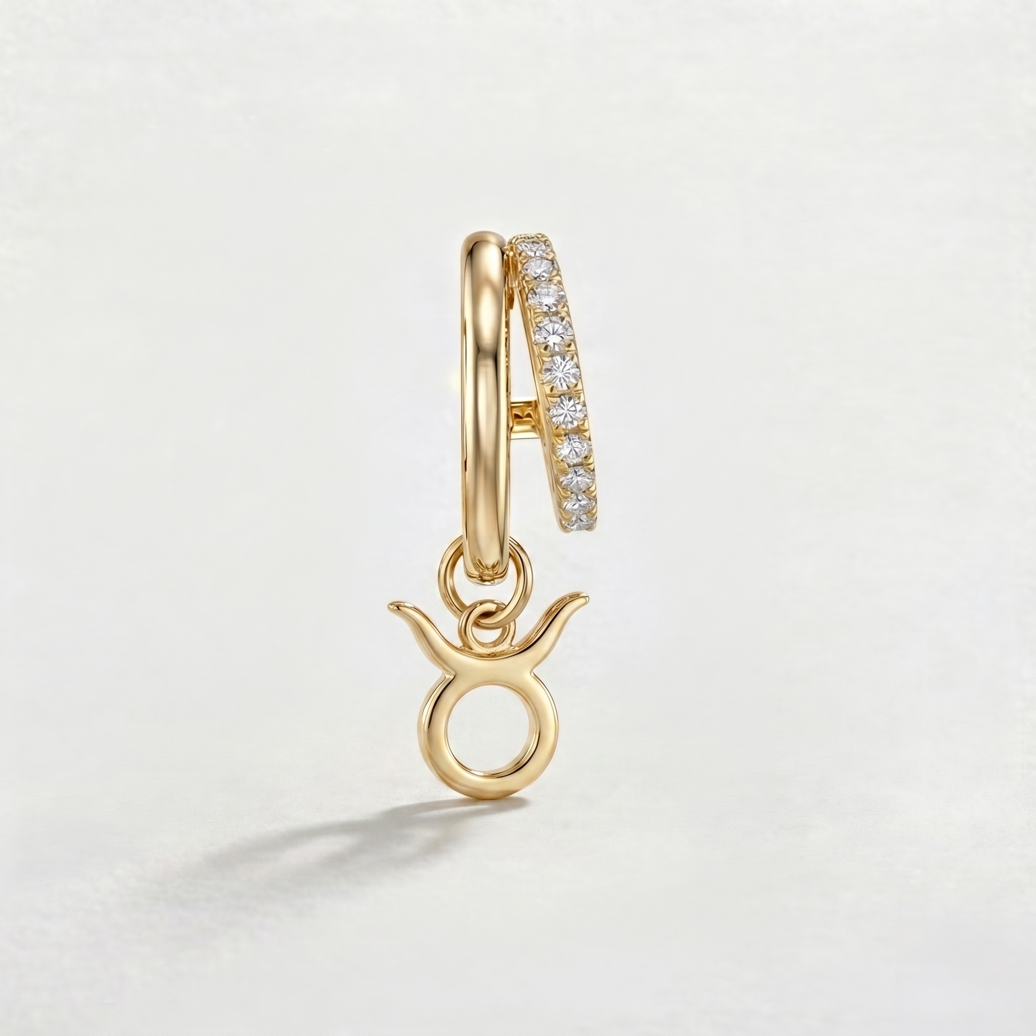 Diamond Finish Moissanite Pavé Hoop Earrings with Taurus Zodiac Drop (Gold-Plated)