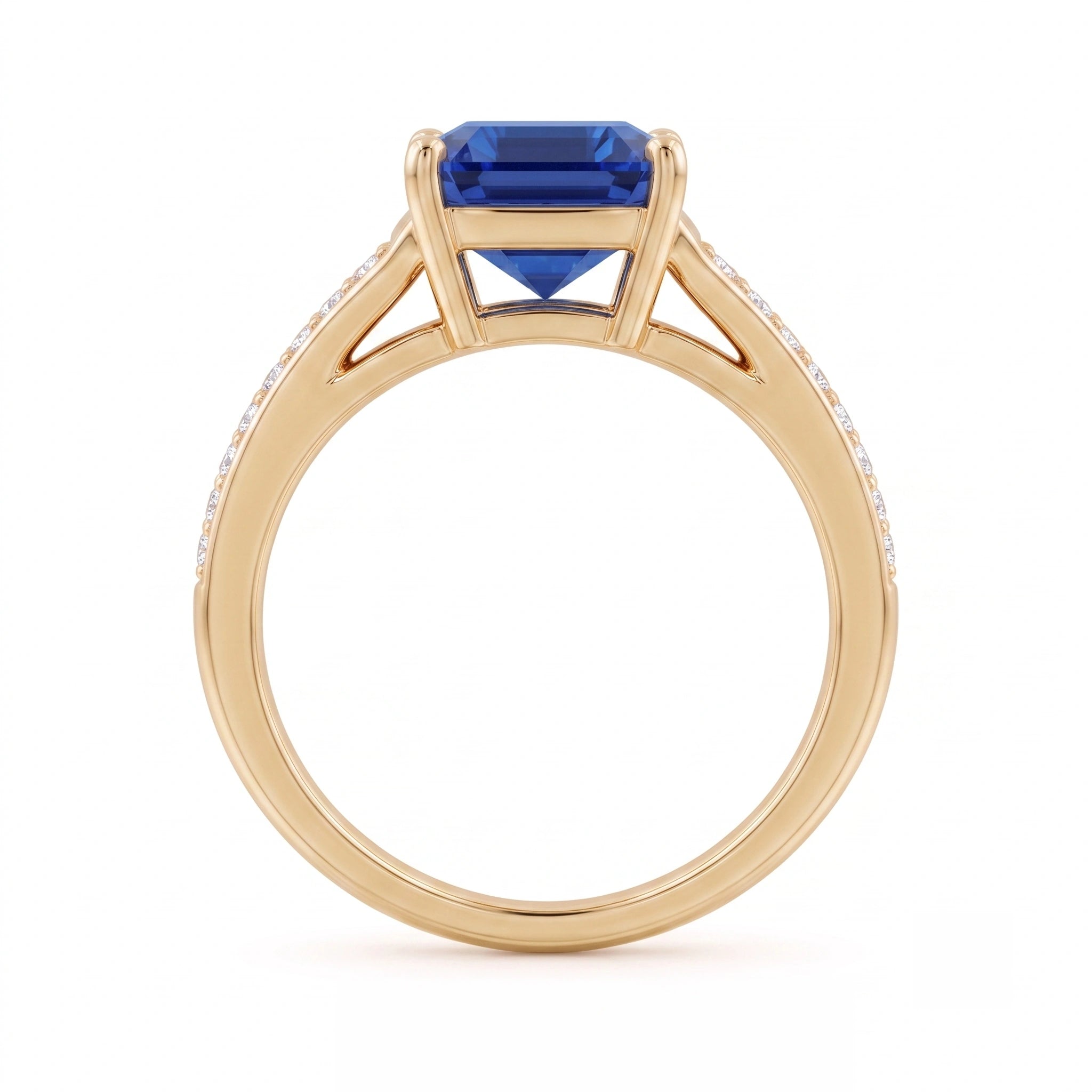 Classic Emerald-Cut Deep Blue Corundum Multiline Ring