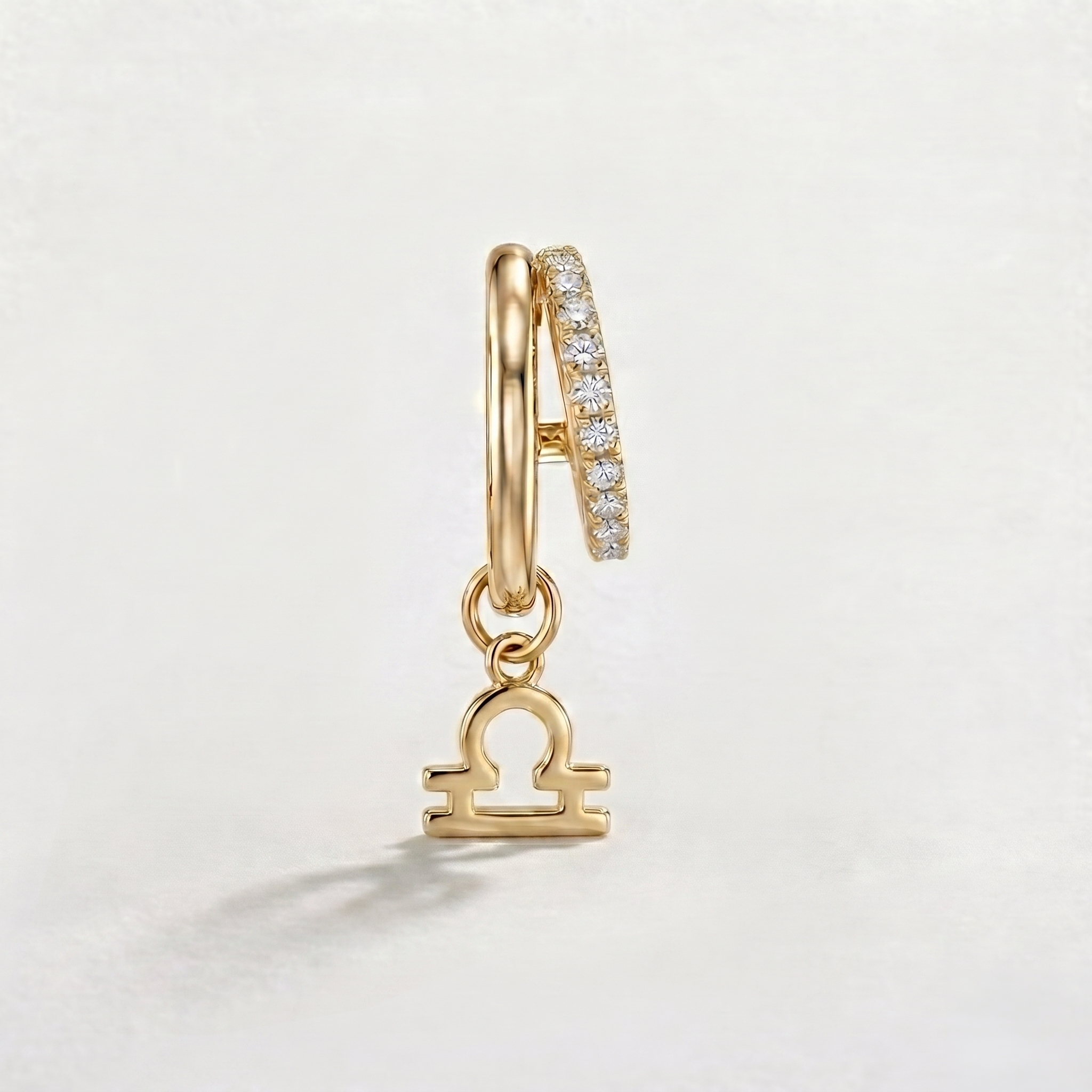 Diamond Finish Moissanite Pavé Hoop Earrings with Libra Zodiac Drop (Gold-Plated)