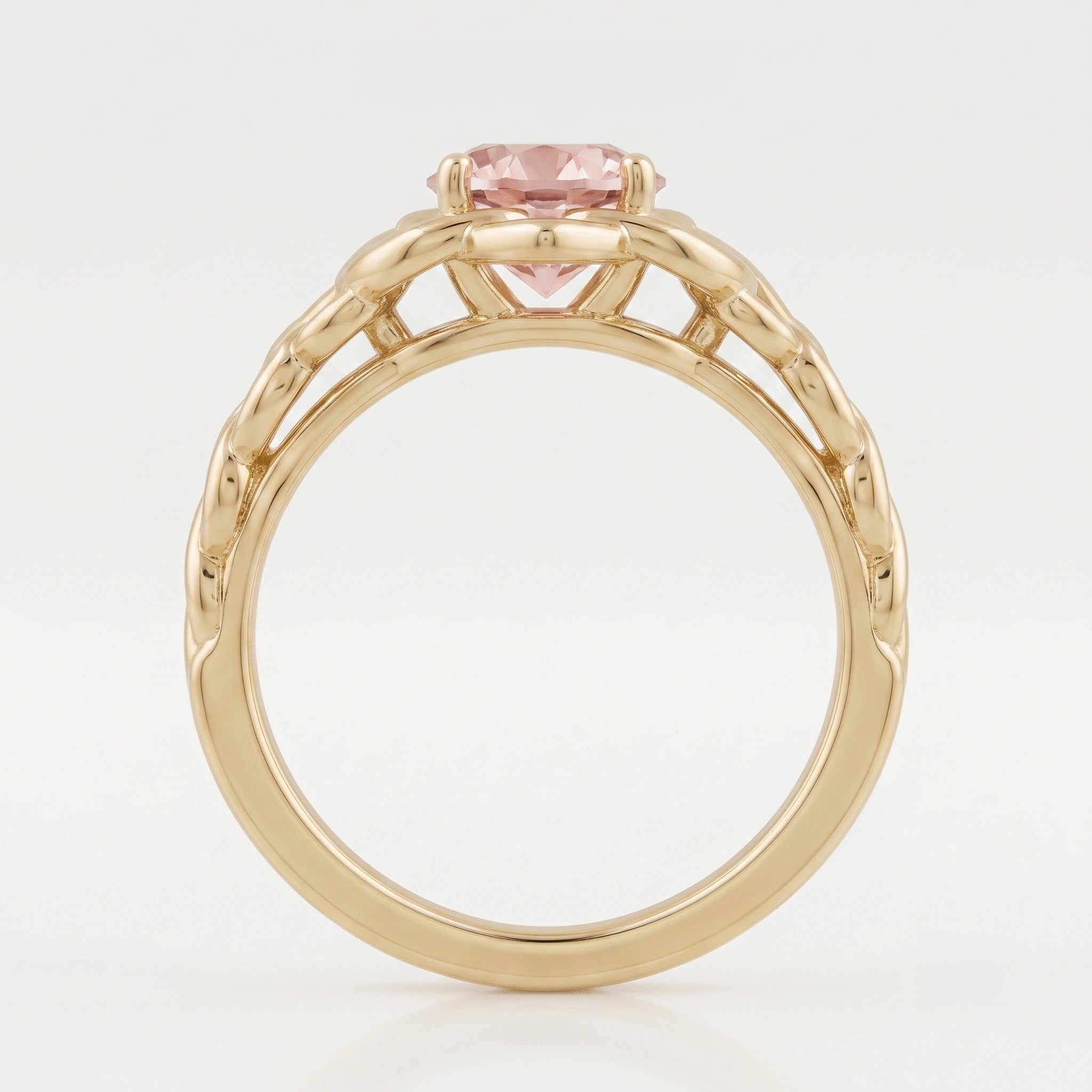 Round Peach Morganite Celtic Knot Openwork Tiara Ring