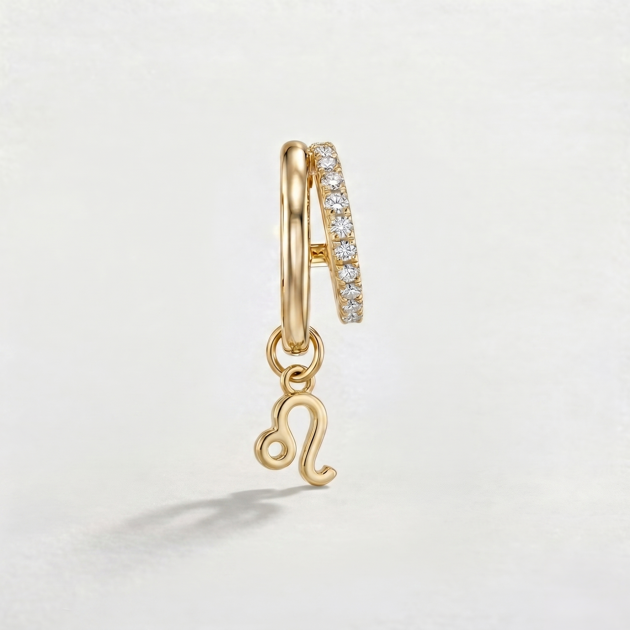 Diamond Finish Moissanite Pavé Hoop Earrings with Leo Zodiac Drop (Gold-Plated)