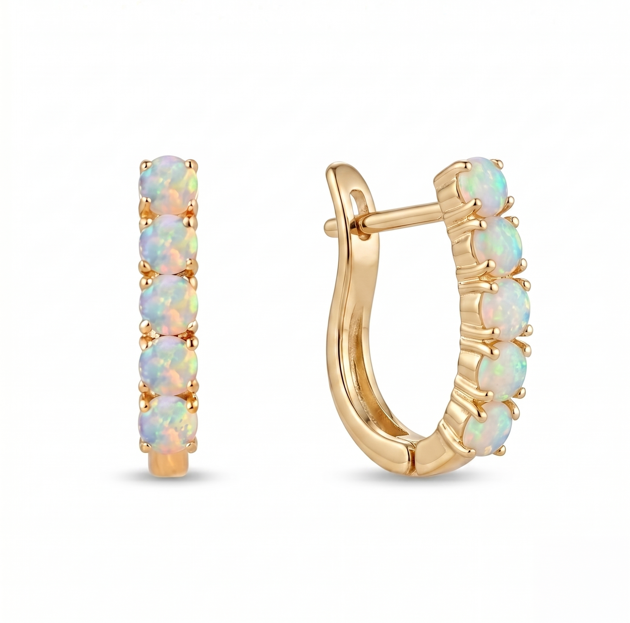Prong-Set Round Opal Half Hoop Earrings – for Women
