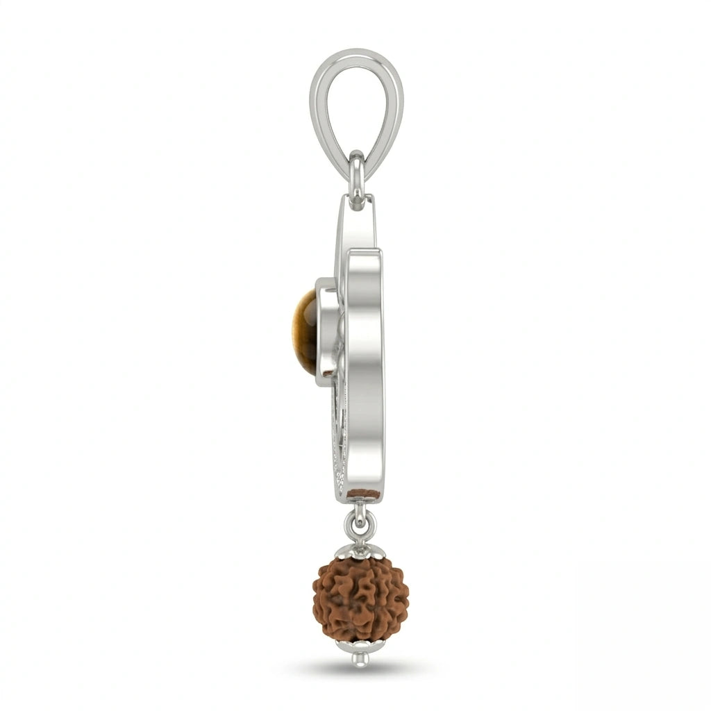 Spiritual Trident and Rudraksha Drop Pendant with Crystal in 925 Silver