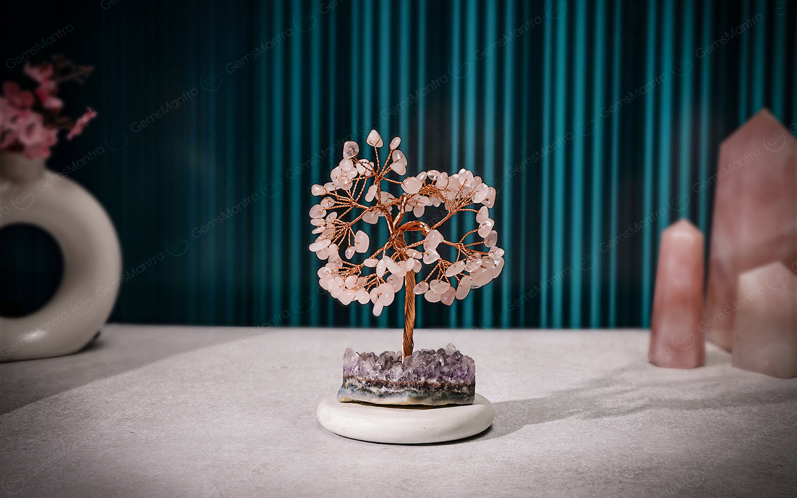 Rose Quartz with Amethyst Cluster Tree