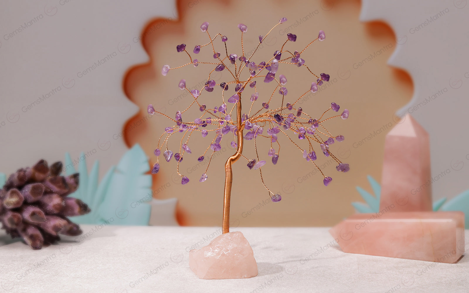 Amethyst With Raw Rose Quartz Large Tree