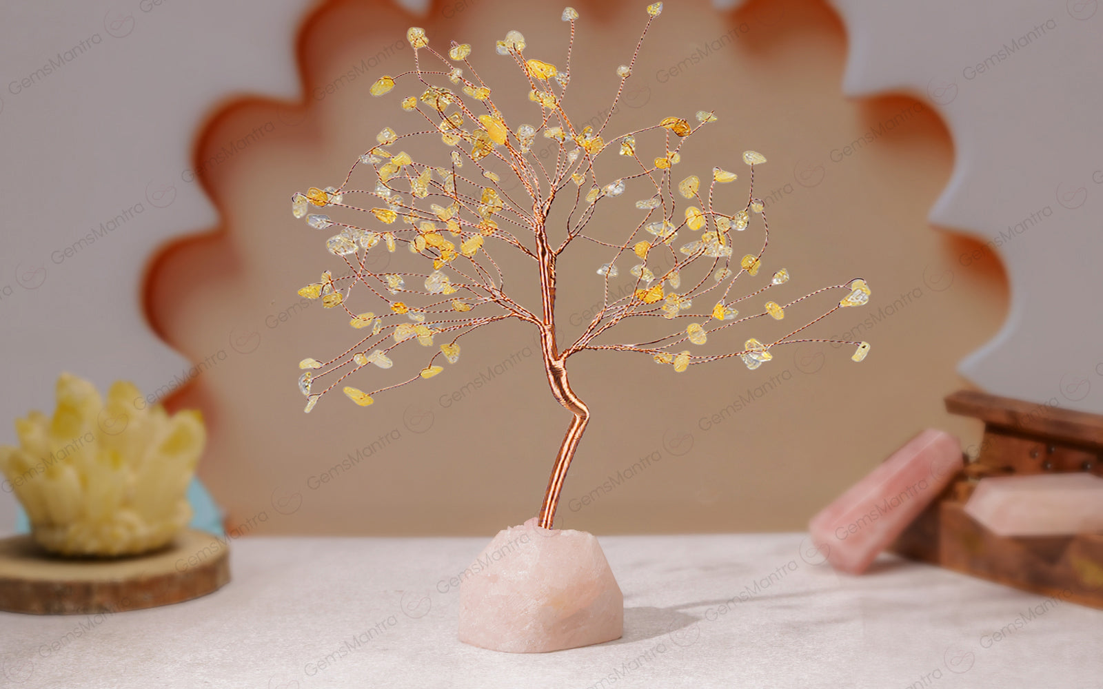 Citrine With Raw Rose Quartz Large Tree