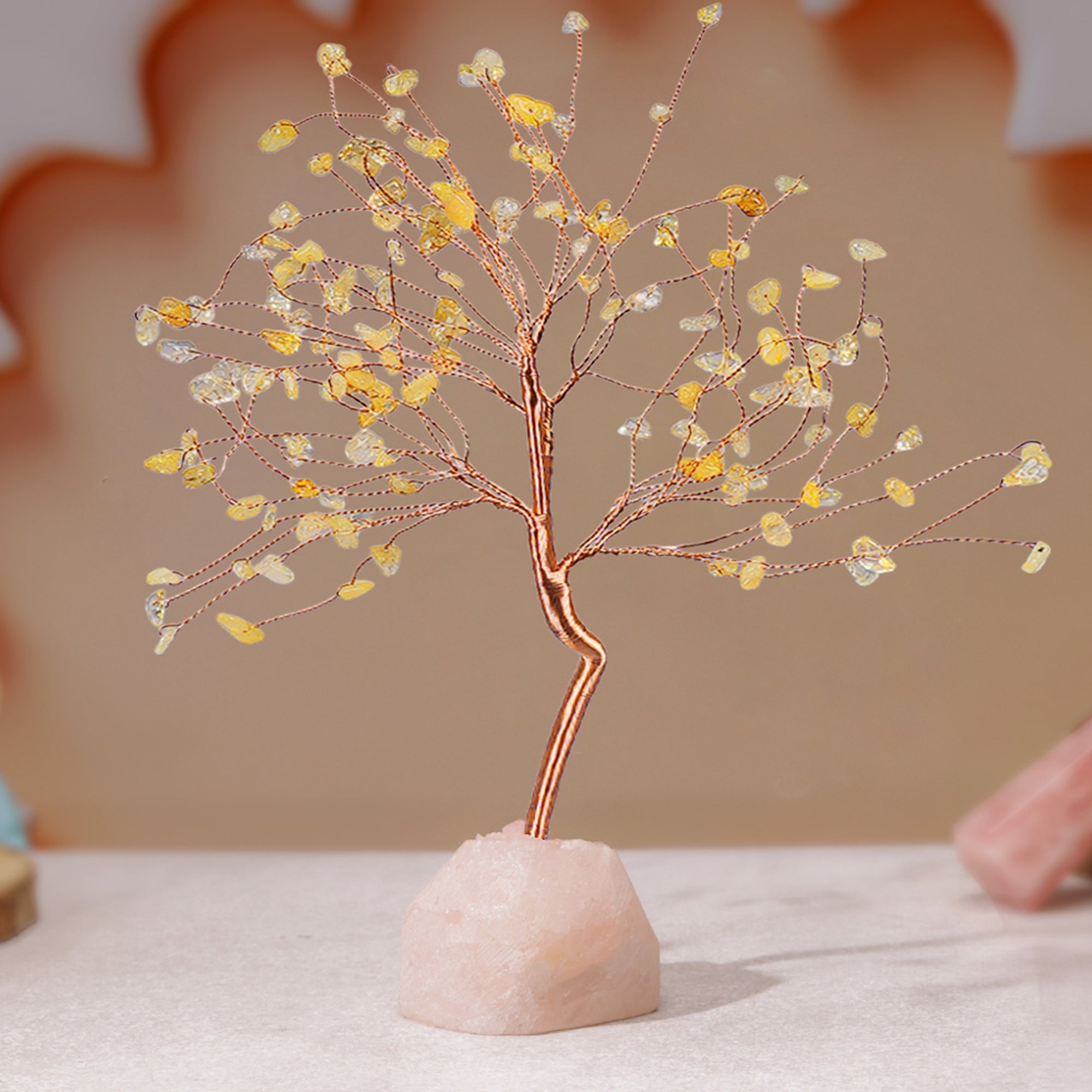 Citrine Crystal Tree with Raw Rose Quartz – Large, for Vastu