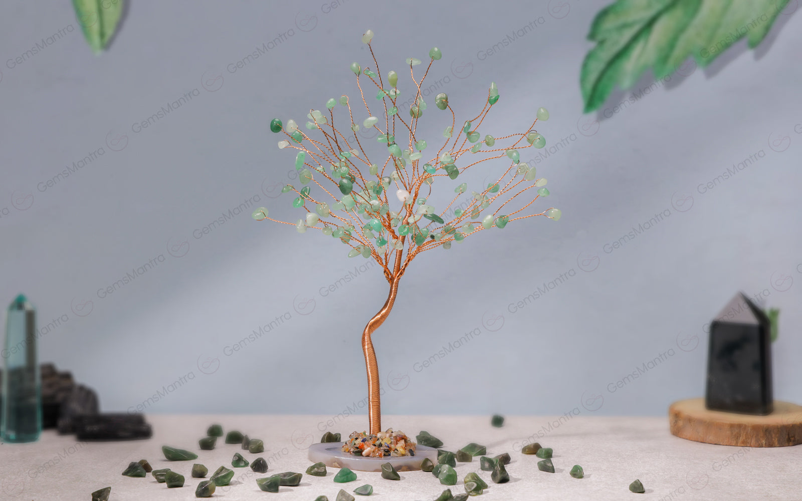 Green Aventurine With Agate Plate Large Tree