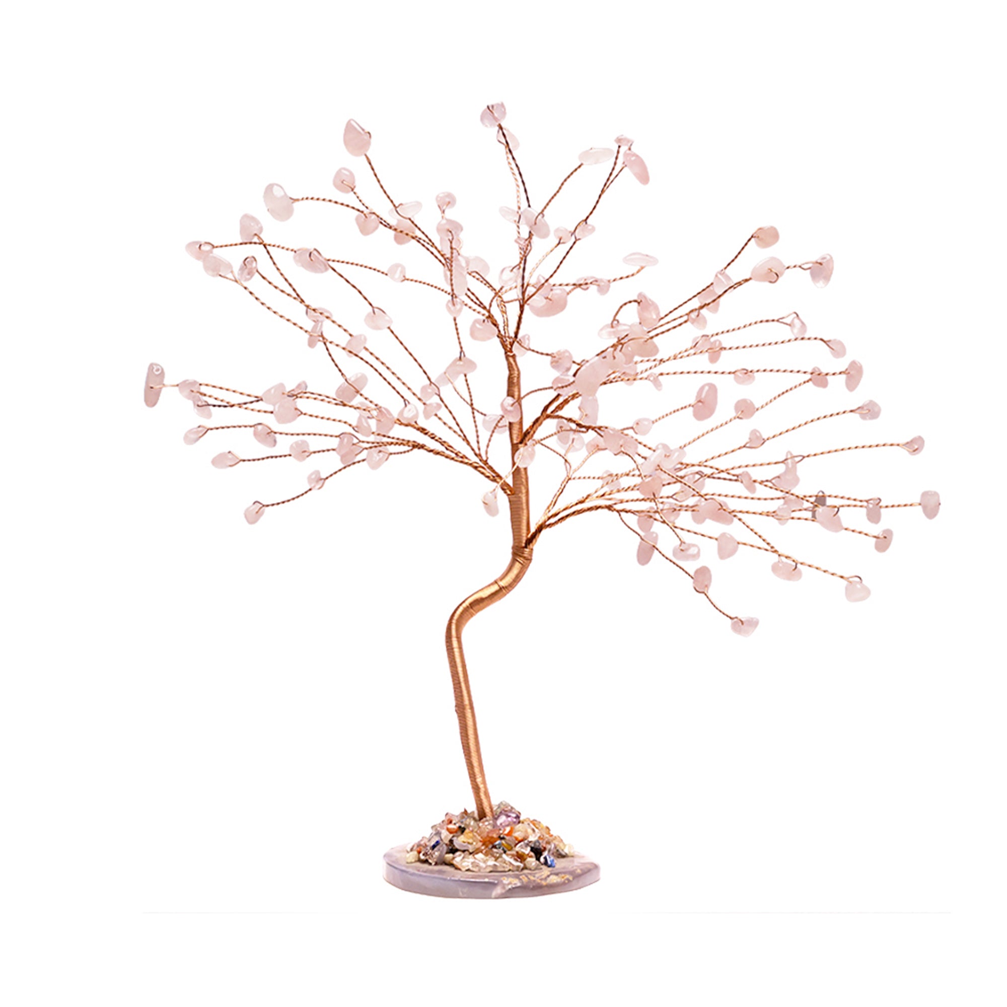 Rose Quartz Crystal Tree with Agate Plate – Large, for Vastu