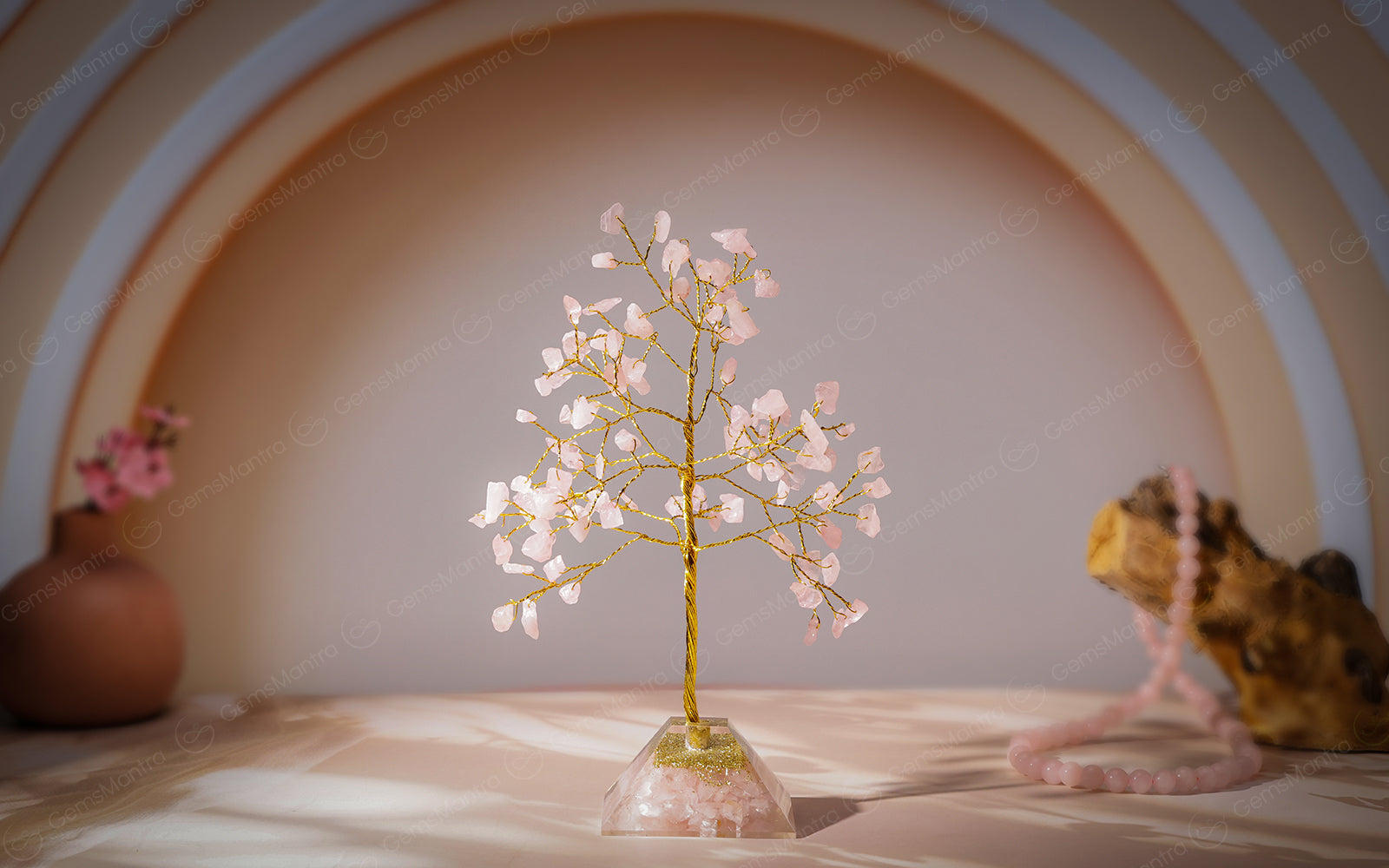 Rose Quartz With Pyramid Tree