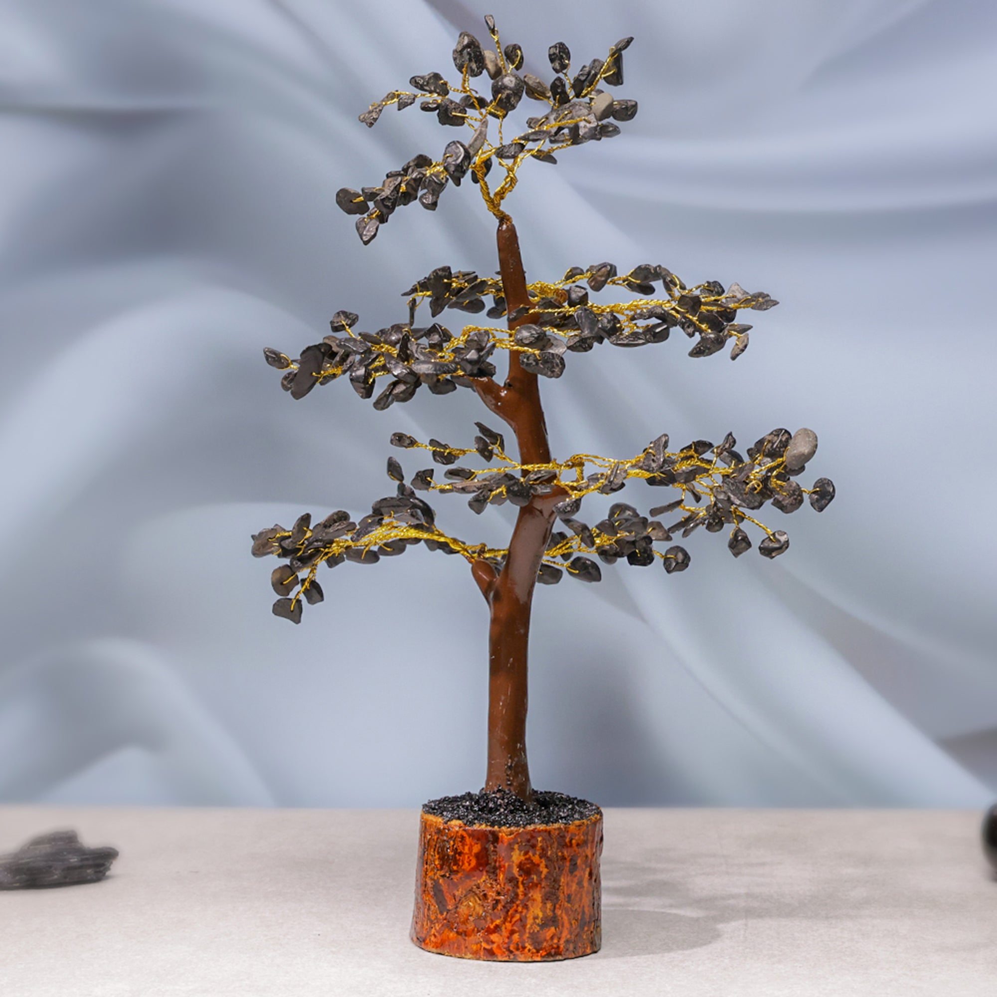 Black Agate Crystal Tree – Wooden Base, for Vastu
