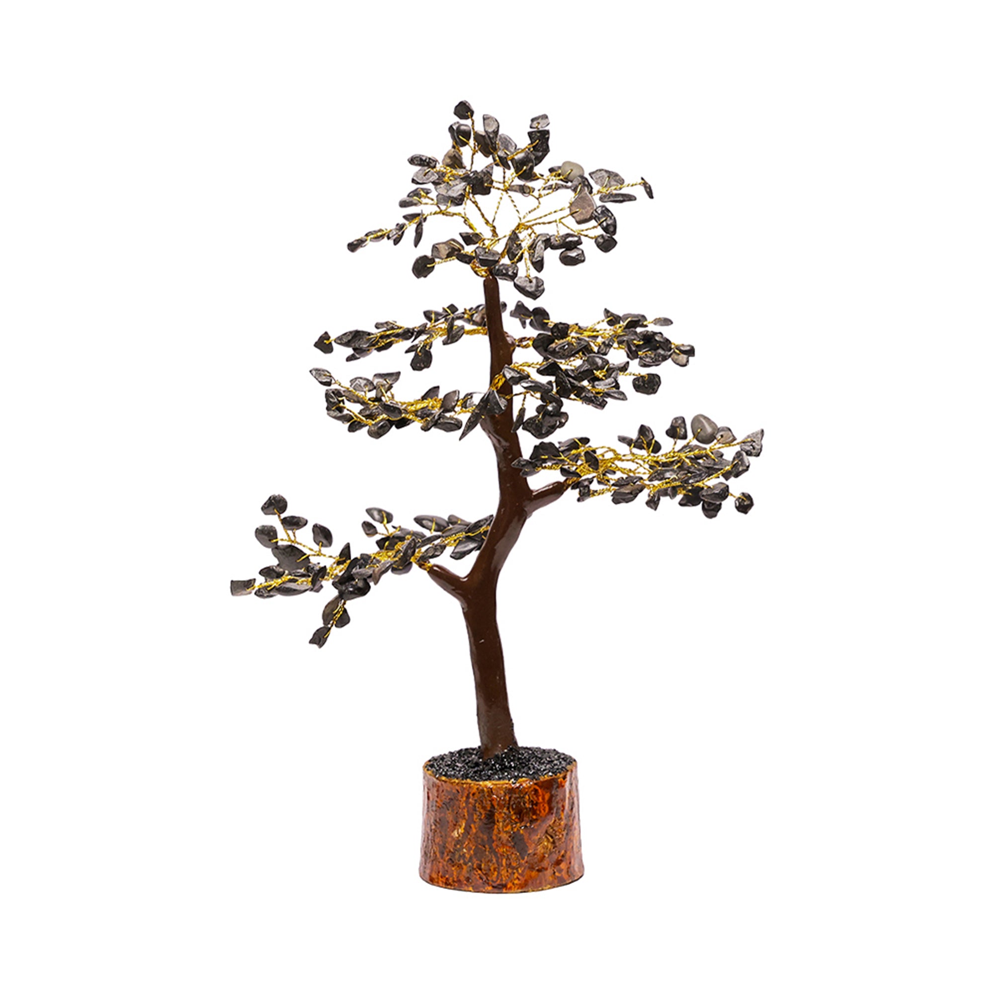 Black Agate Crystal Tree – Wooden Base, for Vastu