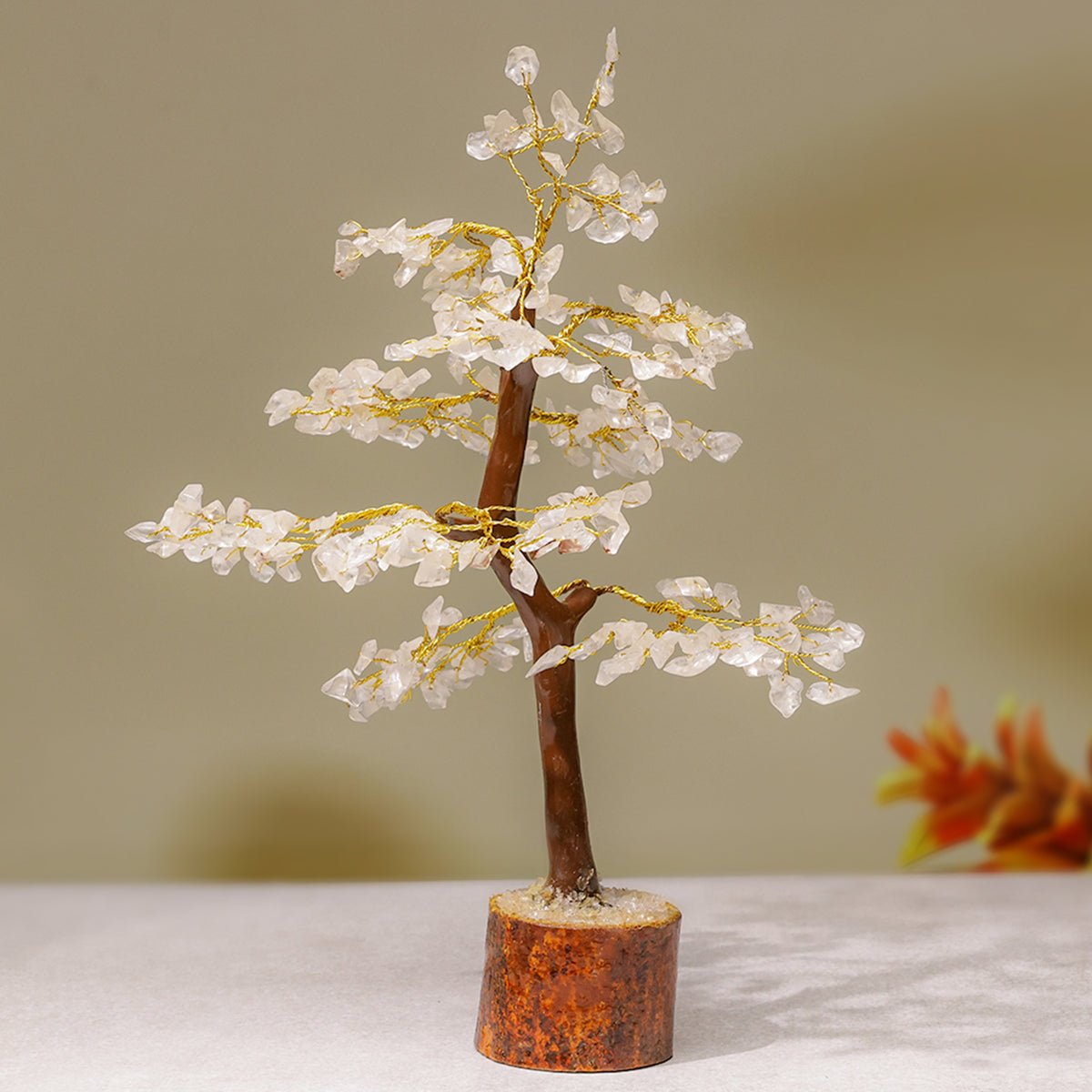 Crystal Quartz Tree – Wooden Base, for Vastu