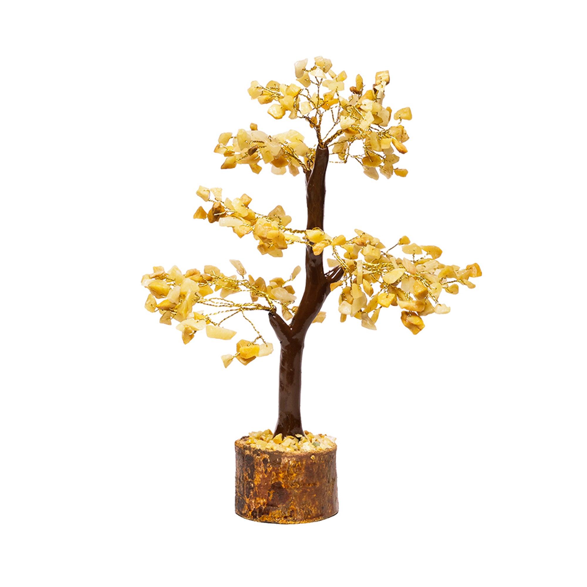 Golden Quartz Crystal Tree – Wooden Base, for Vastu