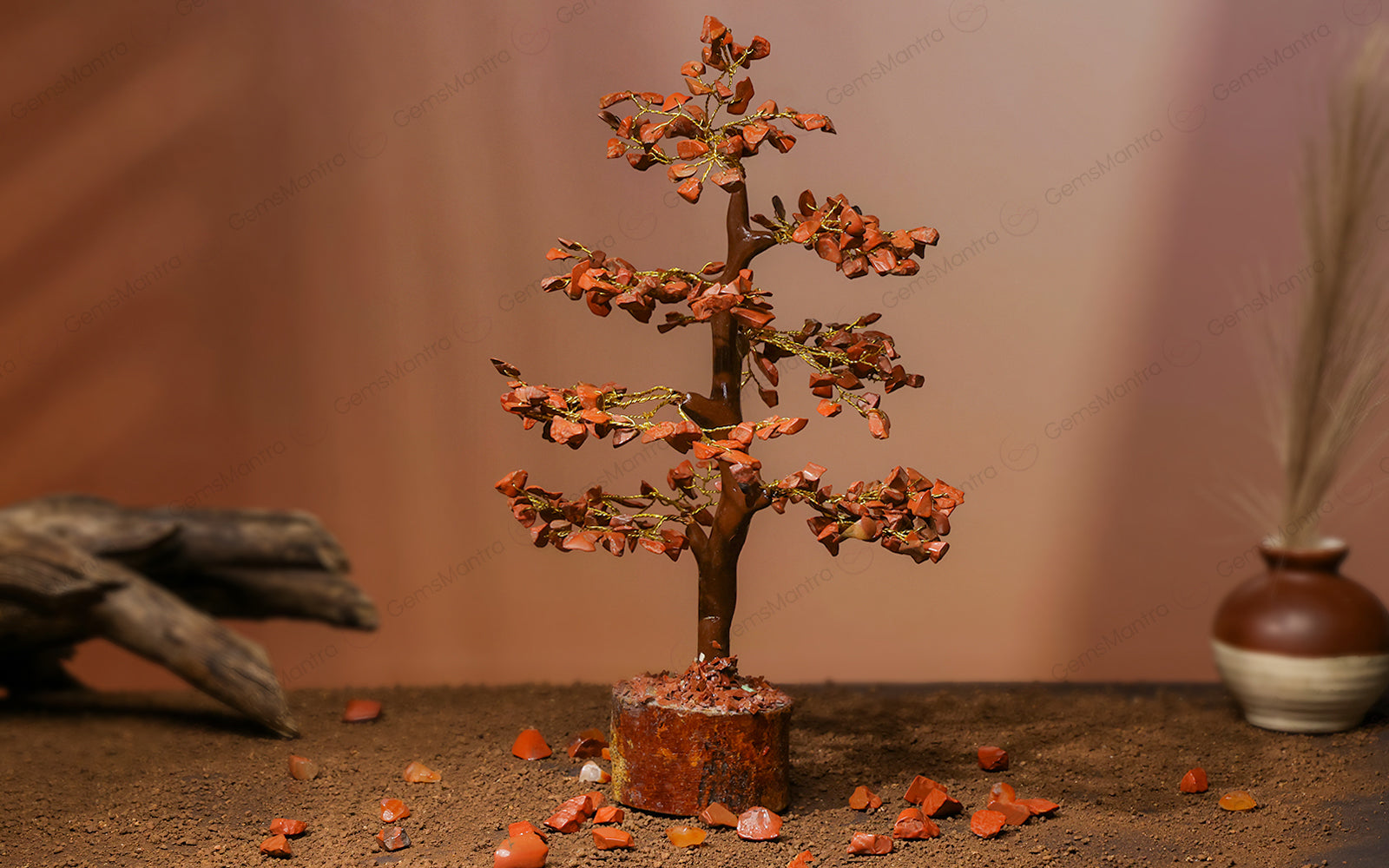 Wooden Red Jasper Crystal Tree