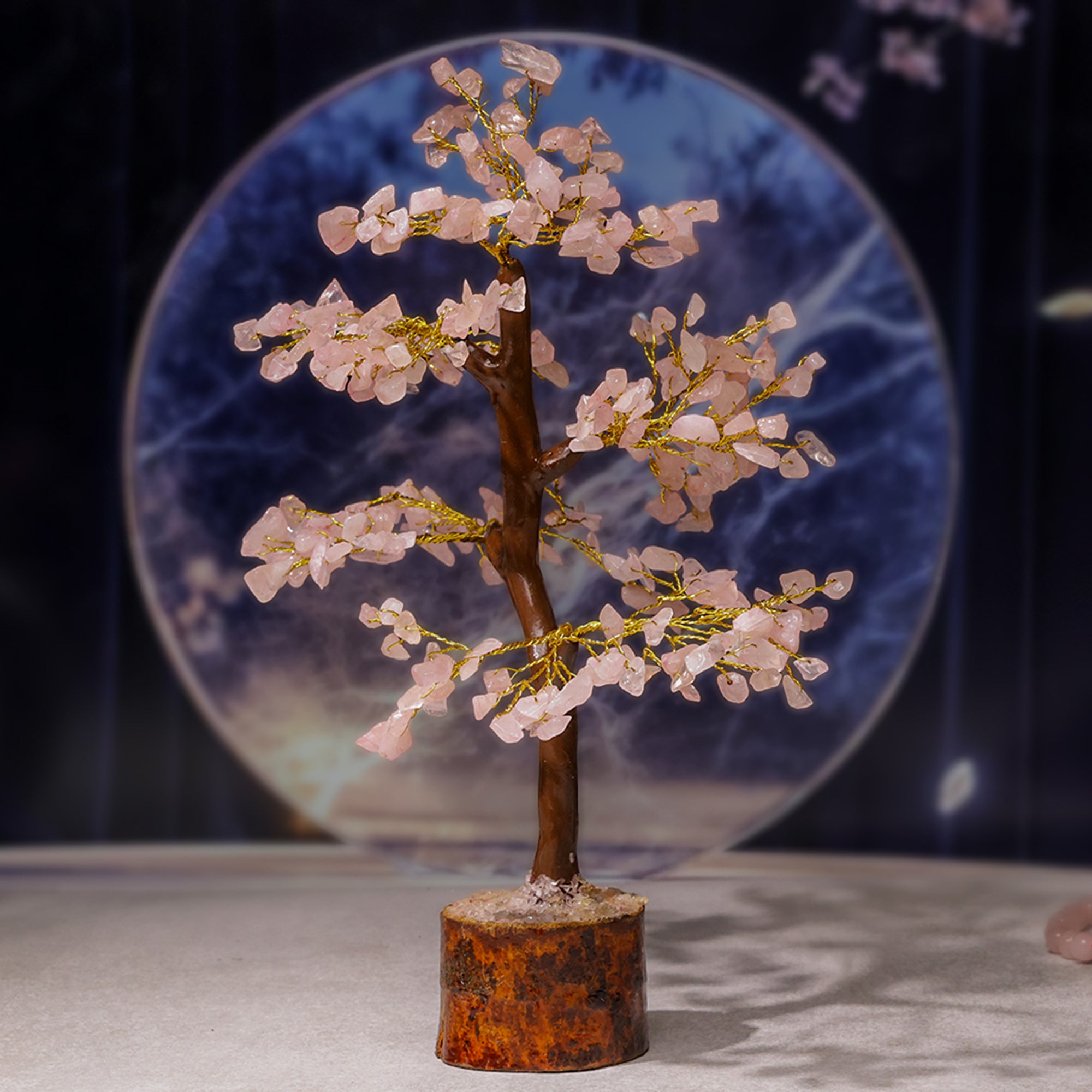 Rose Quartz Crystal Tree – Wooden Base, for Vastu