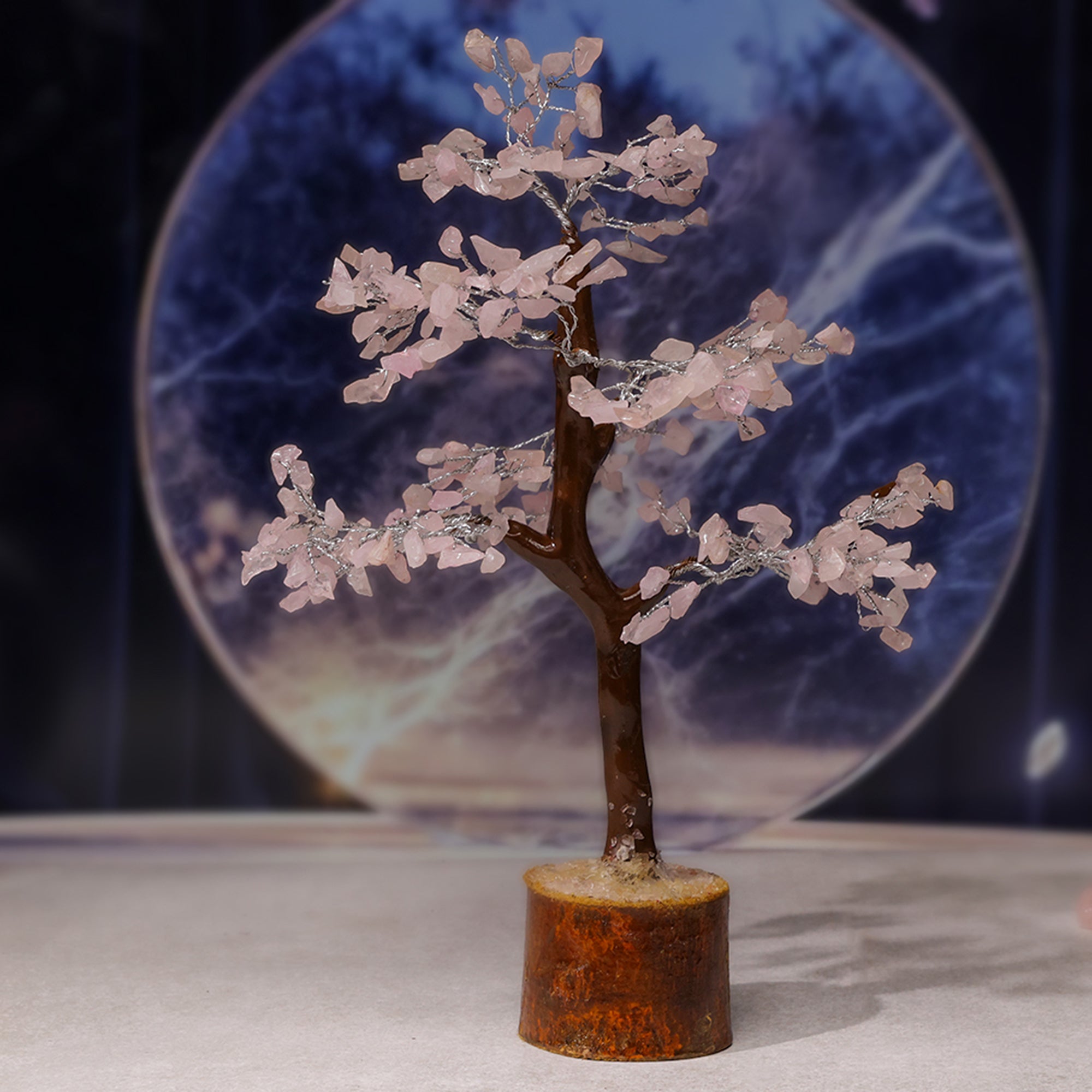 Rose Quartz Crystal Tree – Wooden Base, for Vastu