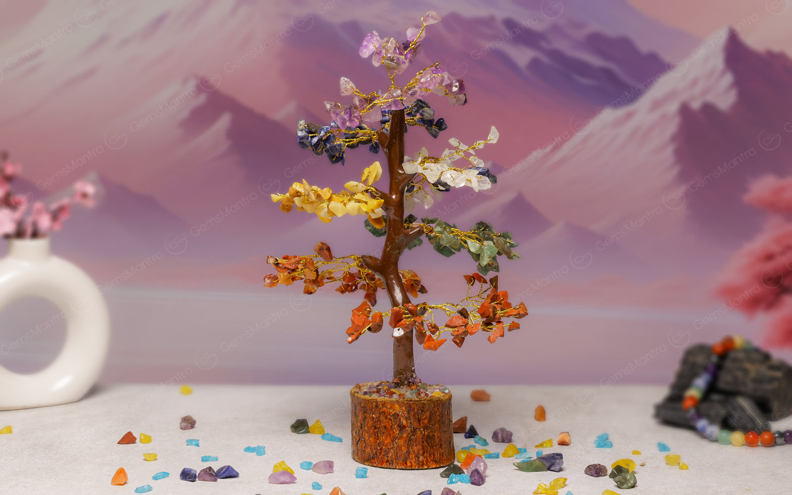 Wooden Seven Chakra Crystal Tree