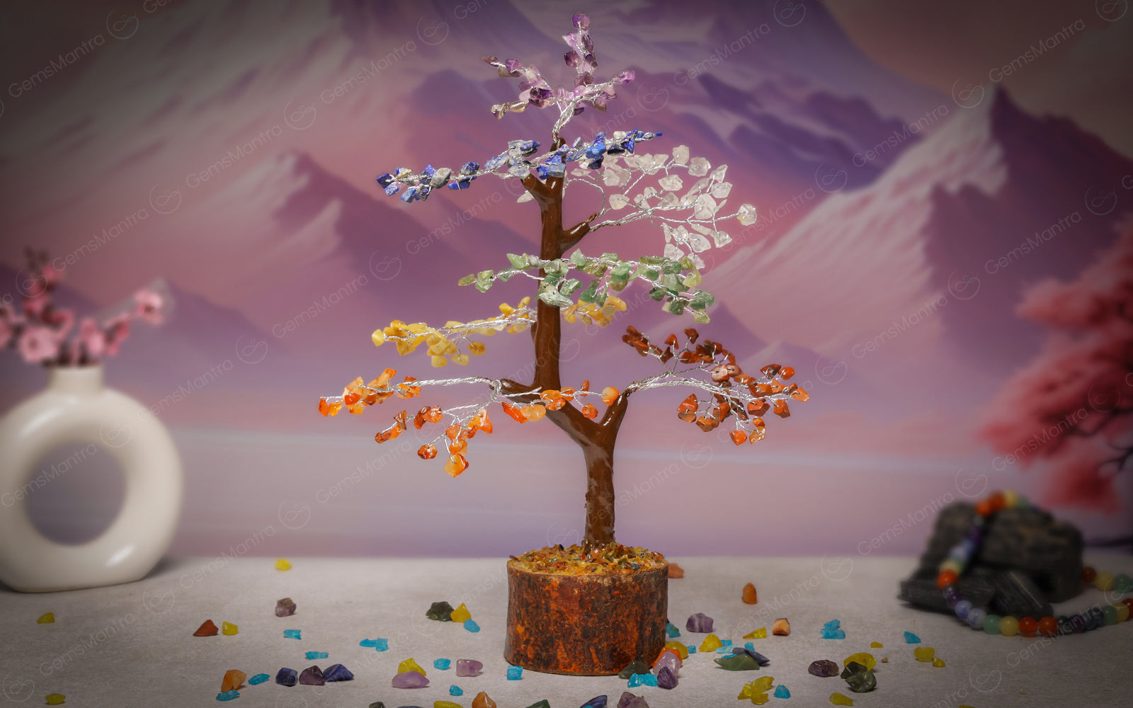 Wooden Seven Chakra Crystal Tree
